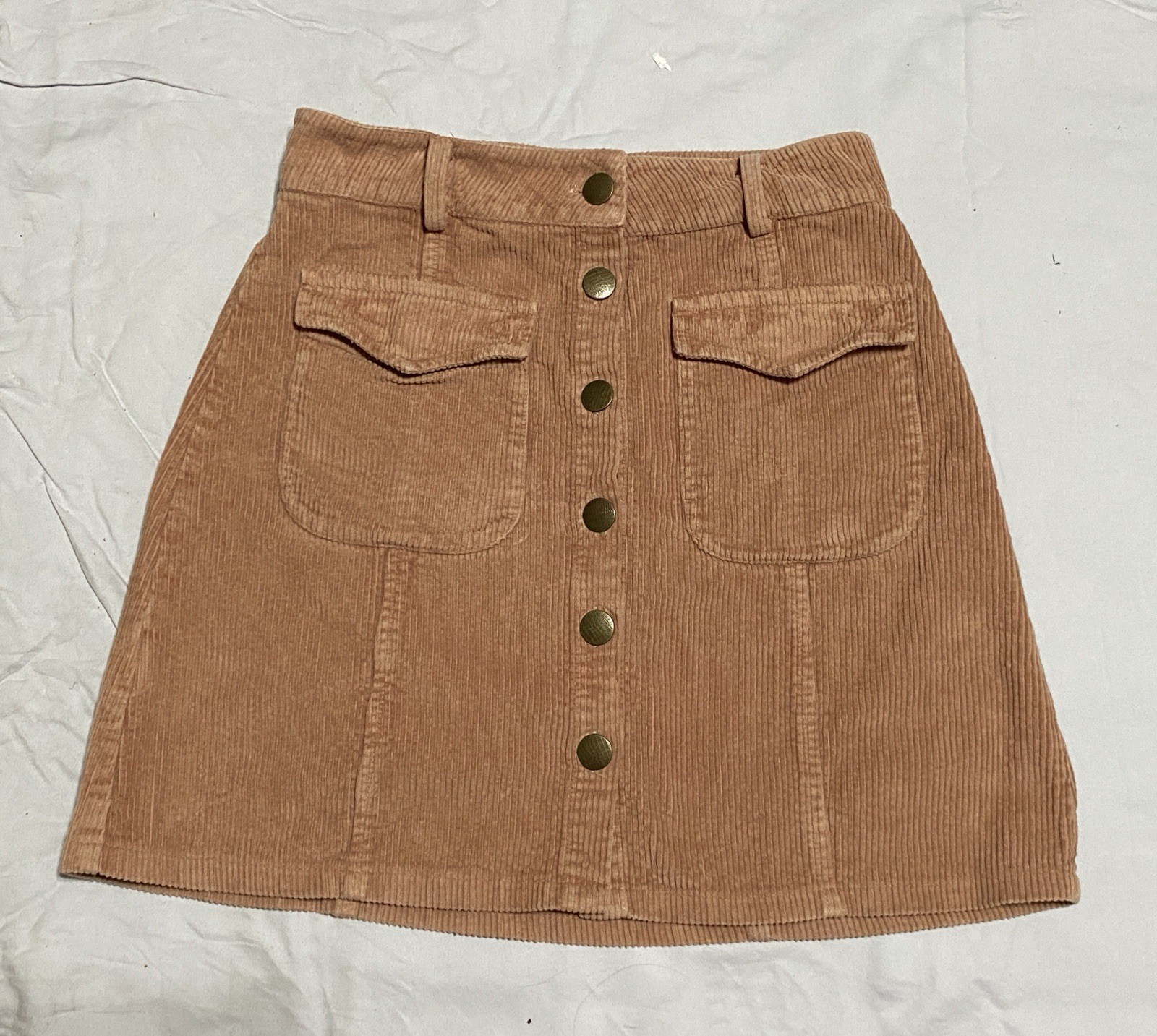 Vintage Maggie Sweet Rose-Tan Corduroy Skirt Size Medium W/Front Pockets 14.5”