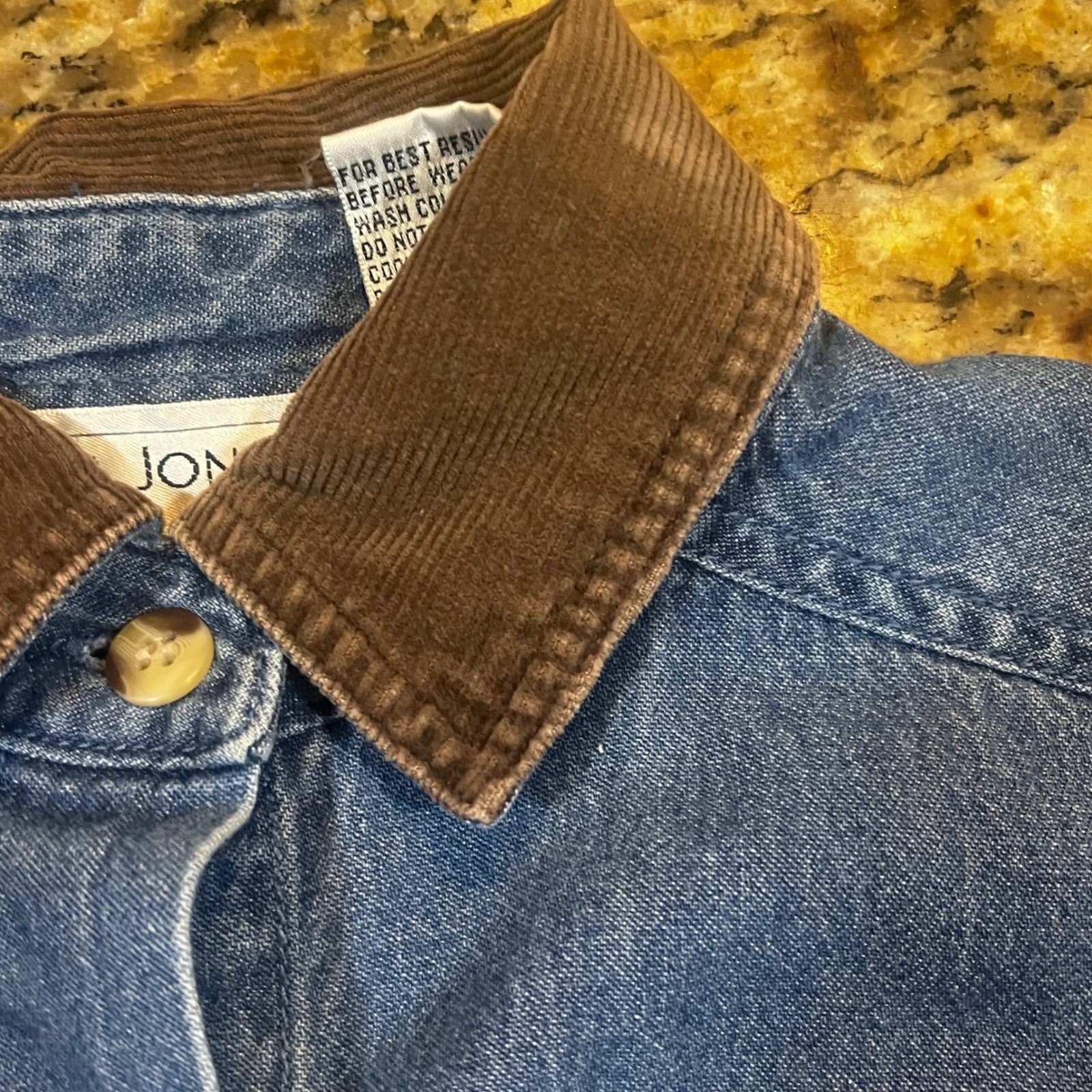 Vintage Victoria Jones Denim Shirt Womens S Embroidered Cabin Corduroy Collar
