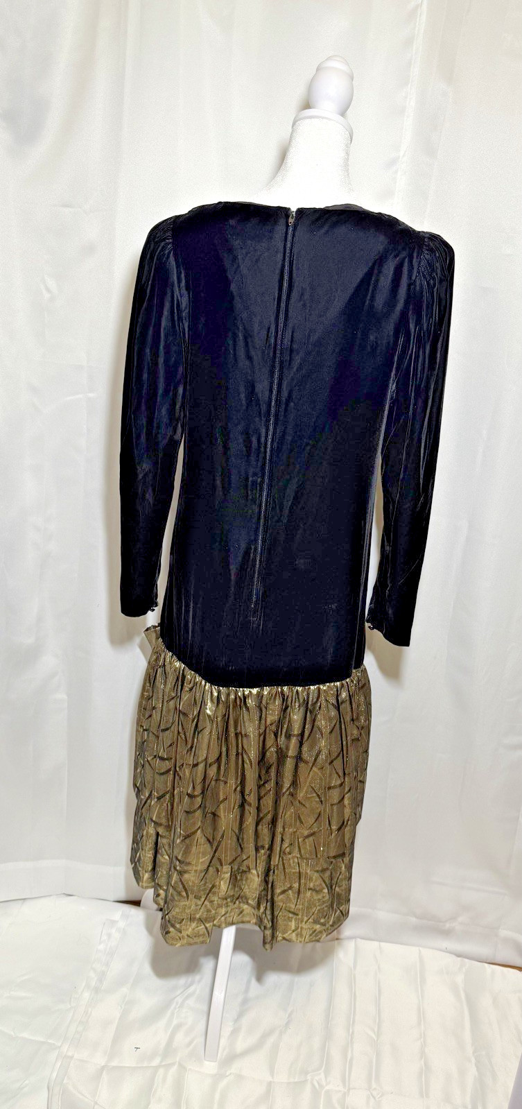 Vintage 80’s Ricki Lang NUIT Velvet Gold dress Metallic party Glam Rock Evening