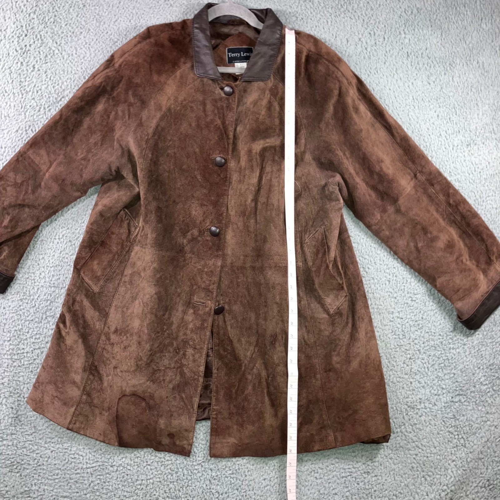 VTG Terry Lewis Leather Suede Jacket Women L Button Front Relaxed Chore Classic