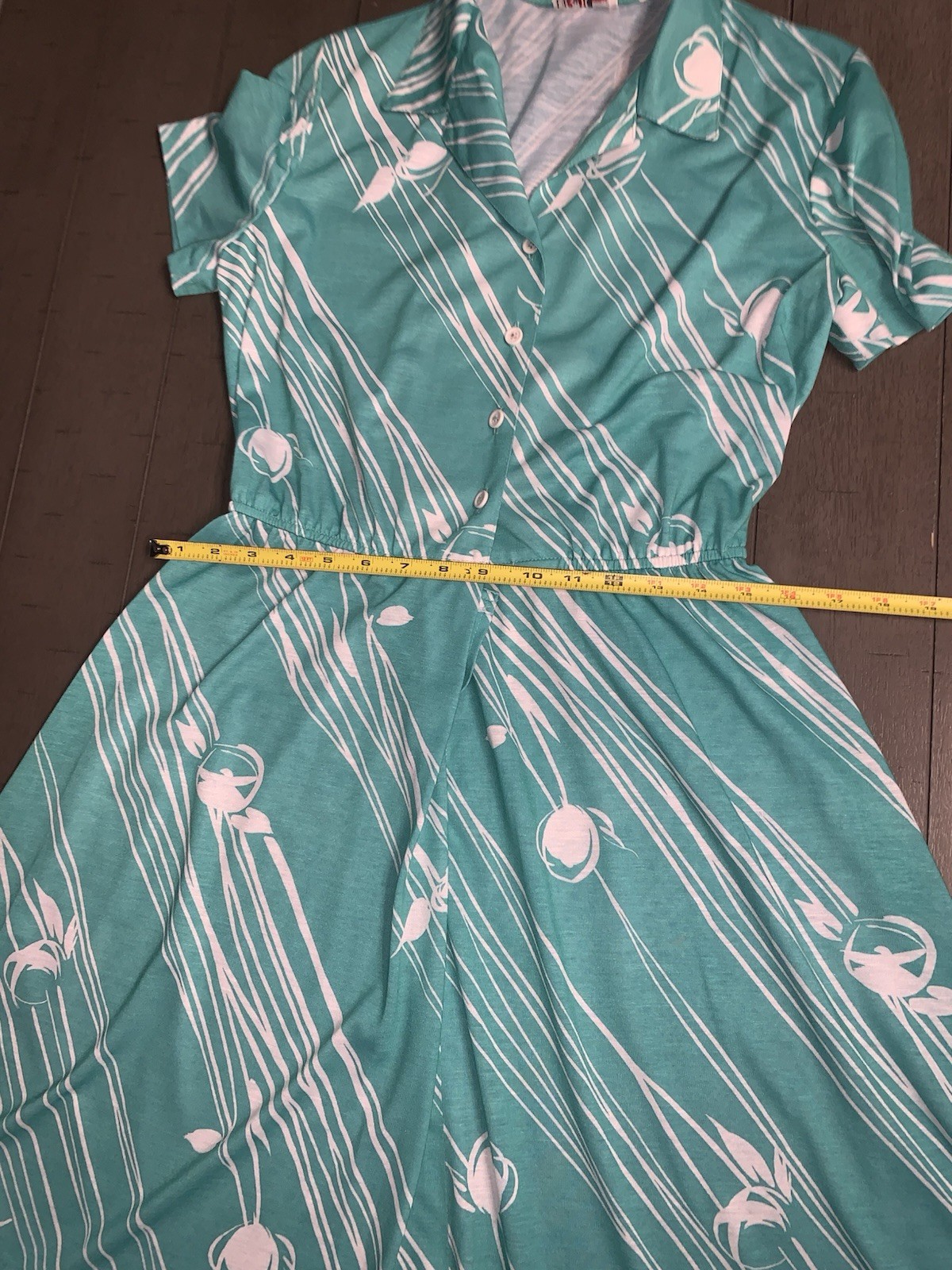 A7 VTG 80s R&K ORIGINALS TROPICAL FLORAL AQUA/WHITE SHIRT DRESS 7/8 ROCKABILLY