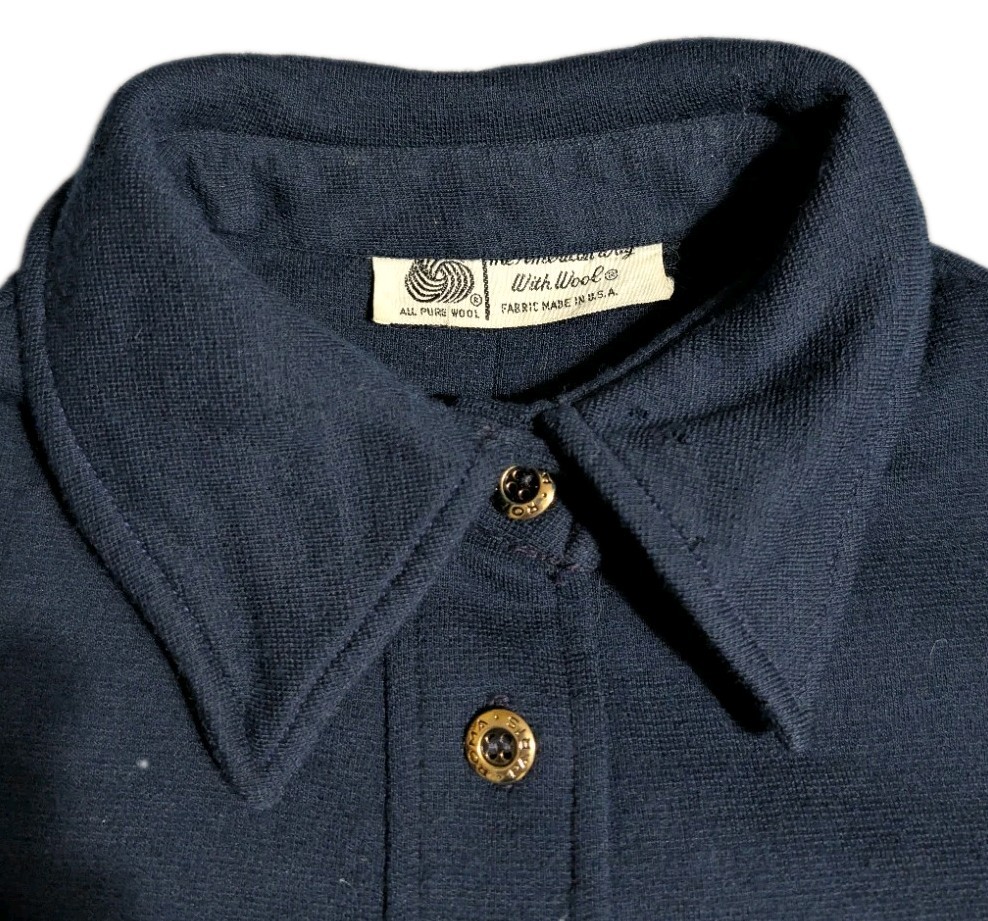 Vintage 60s 70s Pure Wool Navy Mod Shirtwaist A-Line Dagger Collar Dress USA