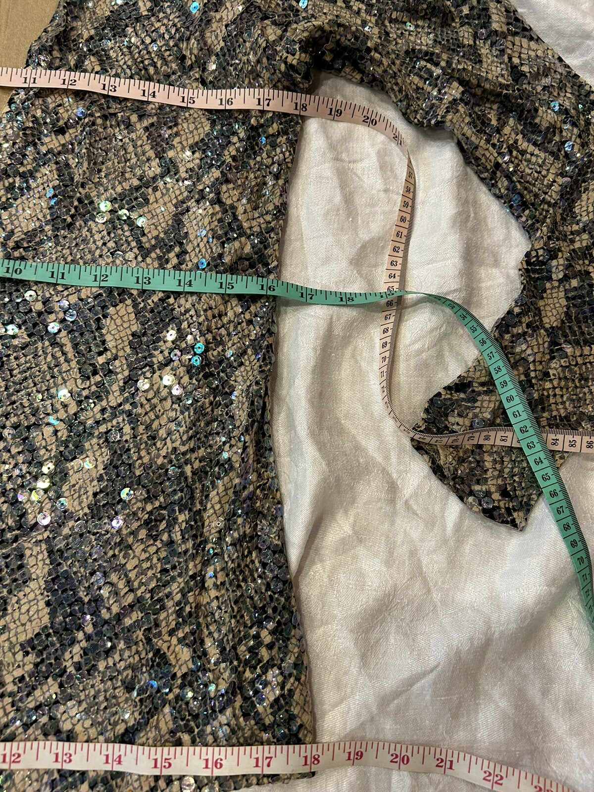 Vintage 80s Luxury Pant Suit Sz S Sequin Jersey Snakeskin Rhinestone CRISCIONE
