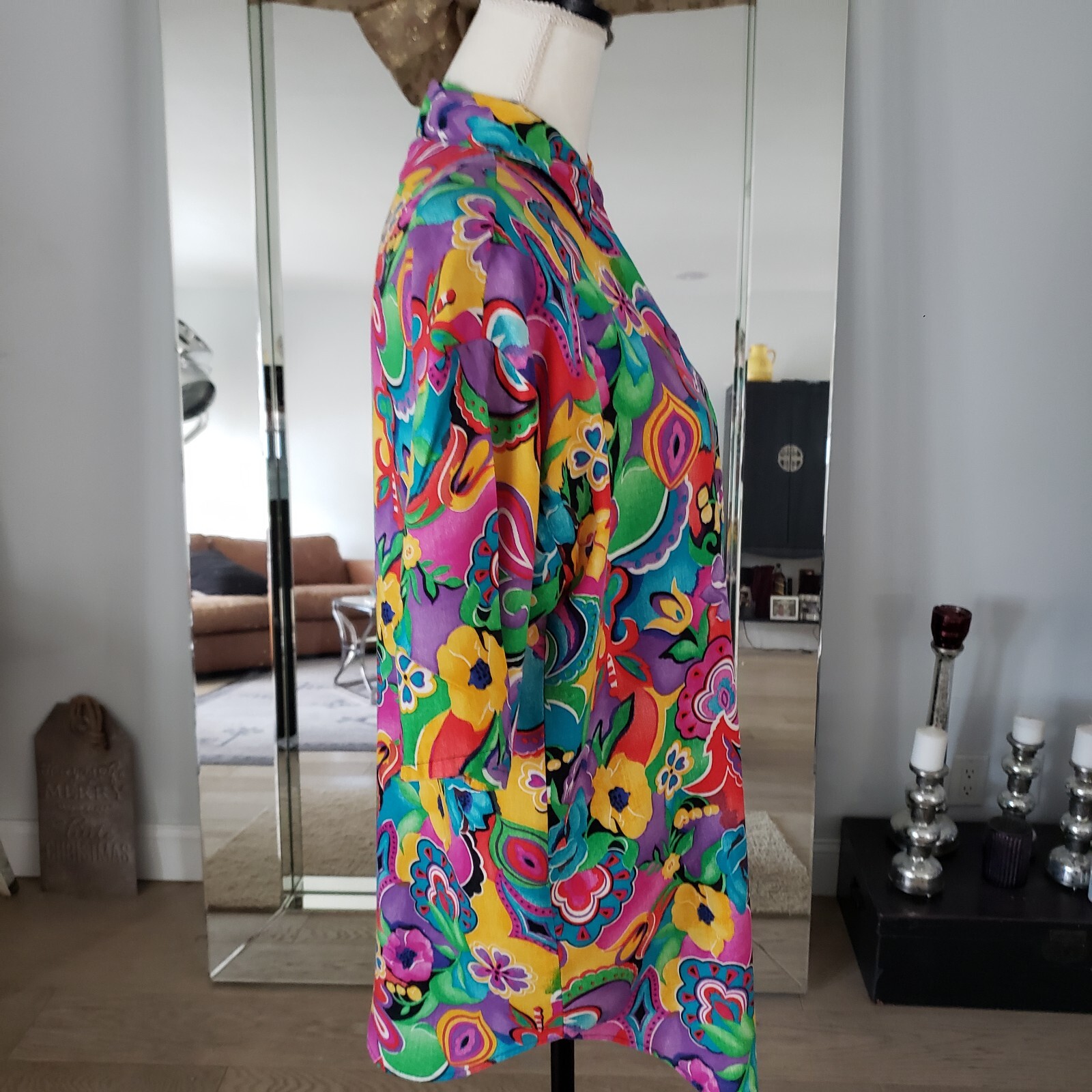 Women’s VTG California Connection Tropical Bright Hawaiian Shirt Sz Med 12-14