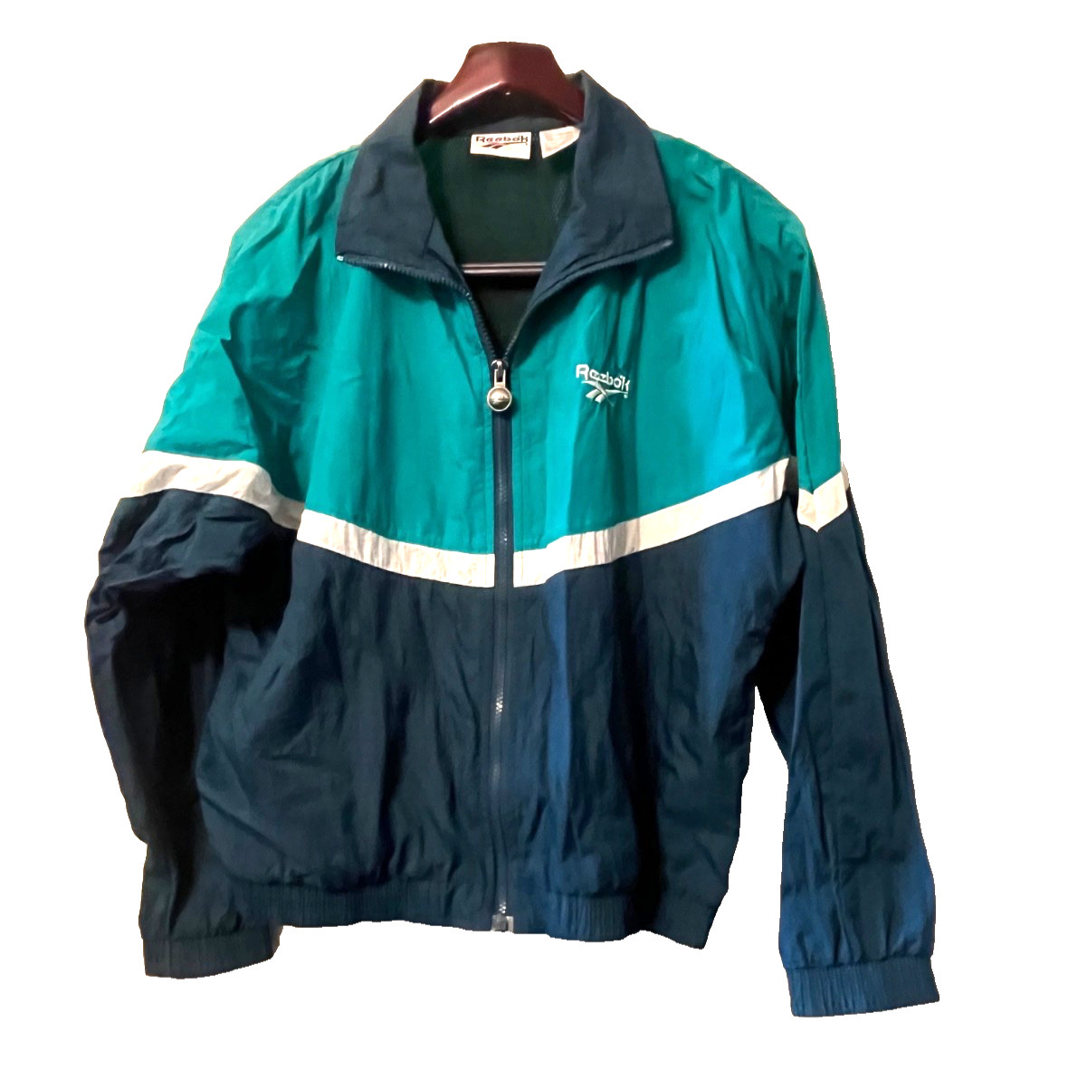VINTAGE 90s REEBOK BLUE NYLON ZIP WINDBREAKER JACKET MEN WOMEN SIZE MEDIUM