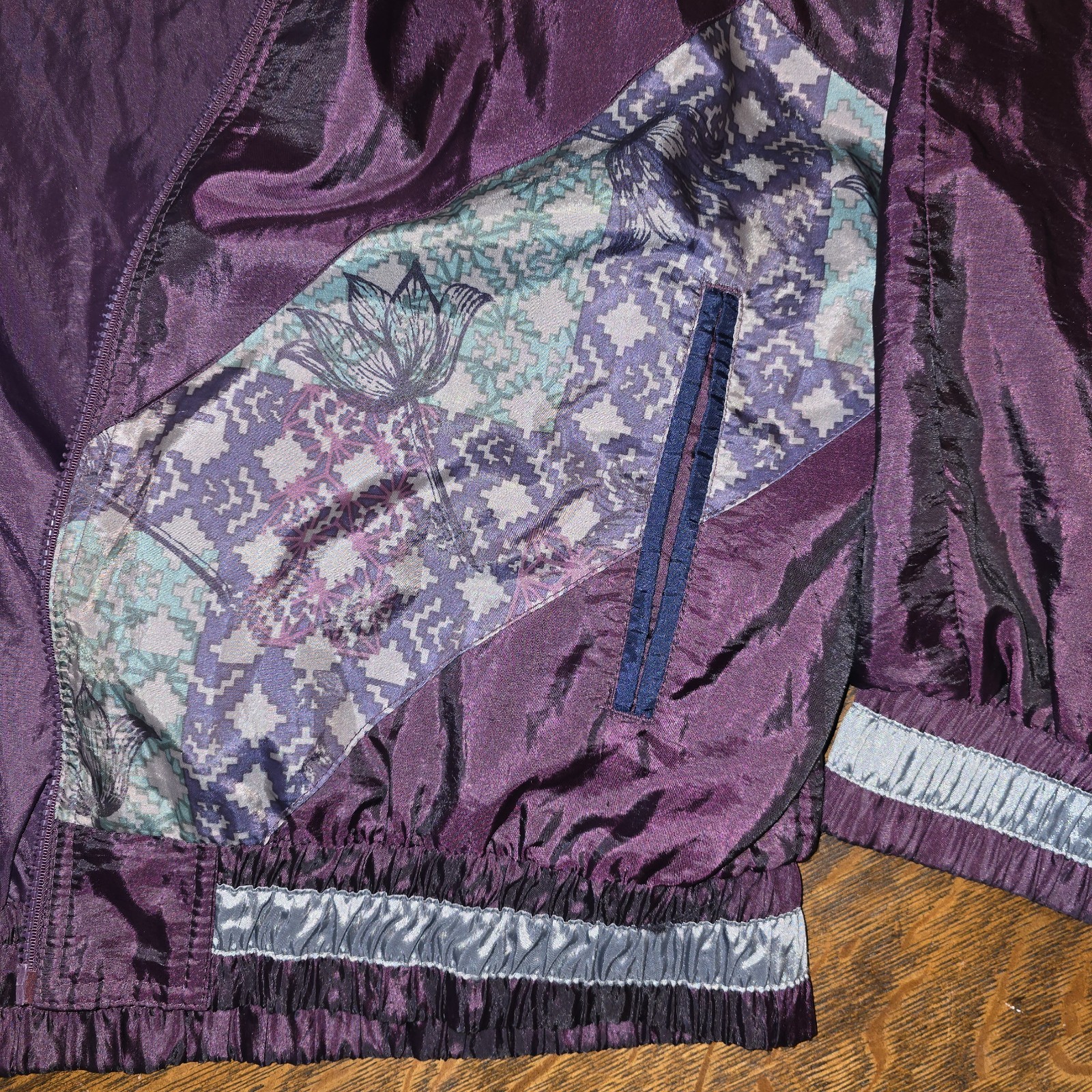 Vintage 80s 90s Energy Zone Windbreaker Jacket Purple Silver Floral Geometric XL