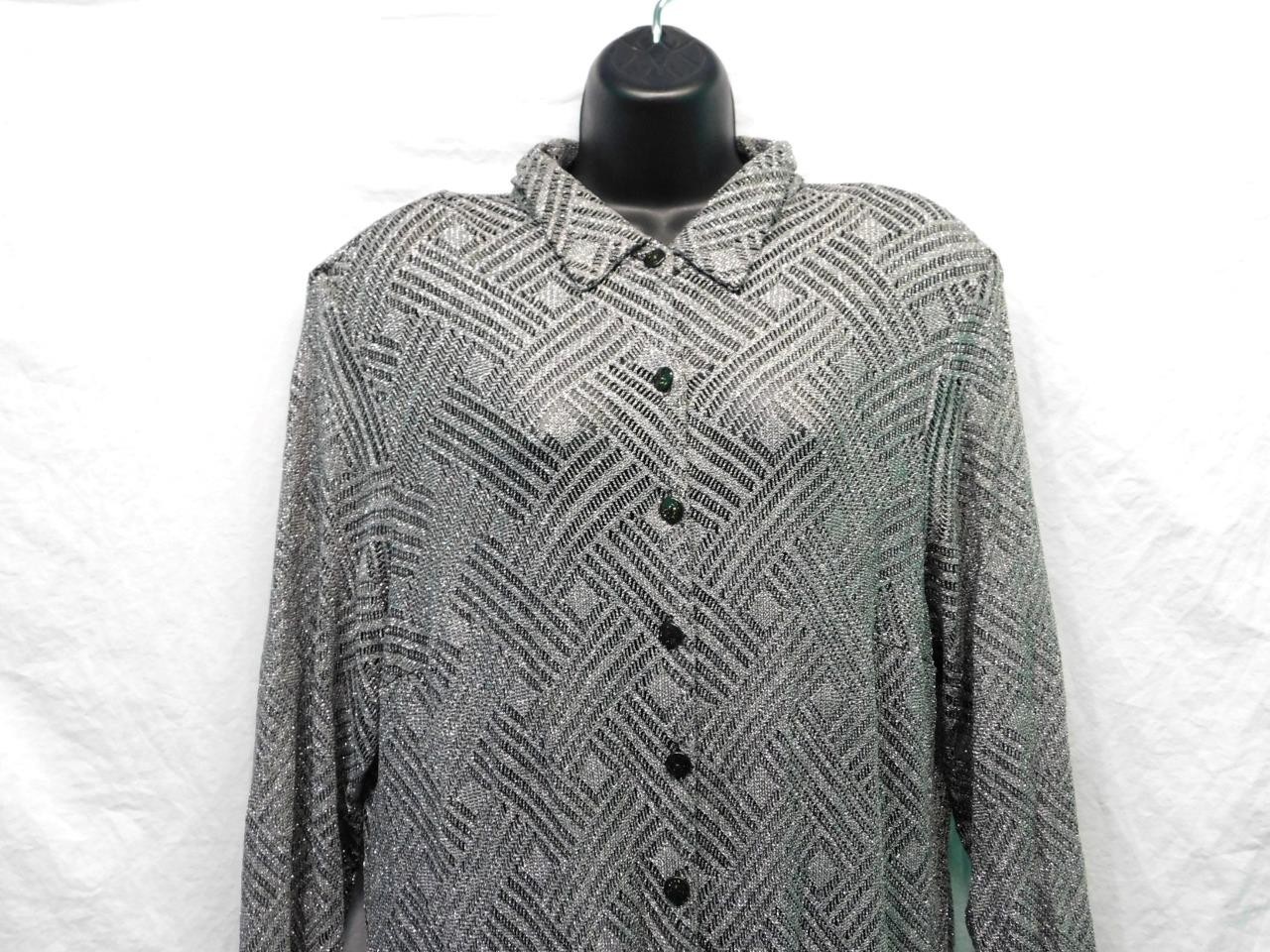 Vintage SL Fashions 18W XL Silver Sparkle Knit Maxi Dress Button Front Unlined