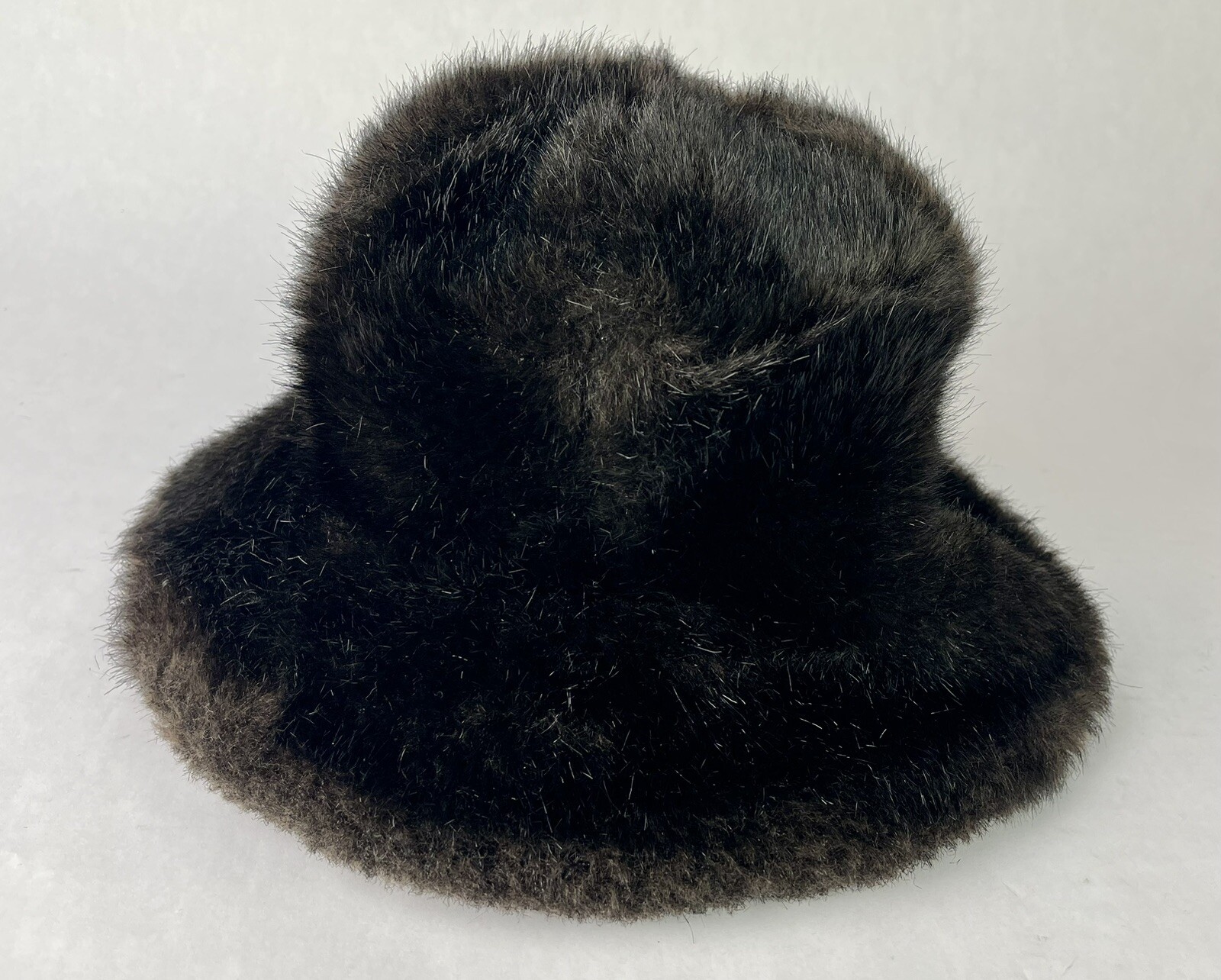Vtg 1960 Black Faux Mink Fur Coat Shawl Collar Mar-Del Rice + Betmar Bucket Hat