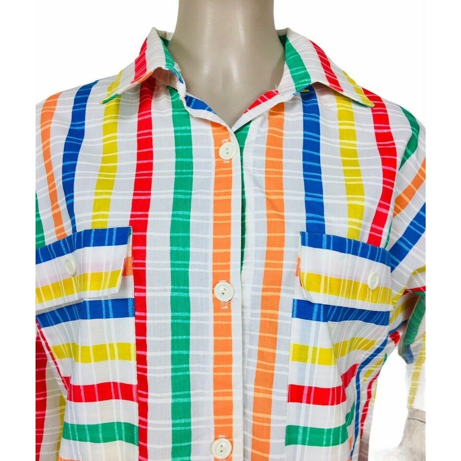 Vintage 60s 70s Jon Woods Rainbow Striped Collared Button-Down Shirt Medium