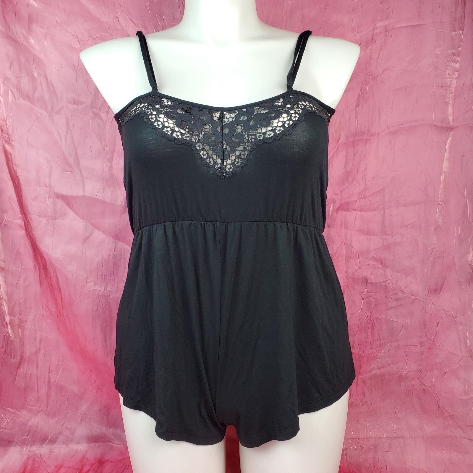 Victoria Secret Black Stretch Lace Teddy Romper Playsuit Sz M Pin Up Bombshell