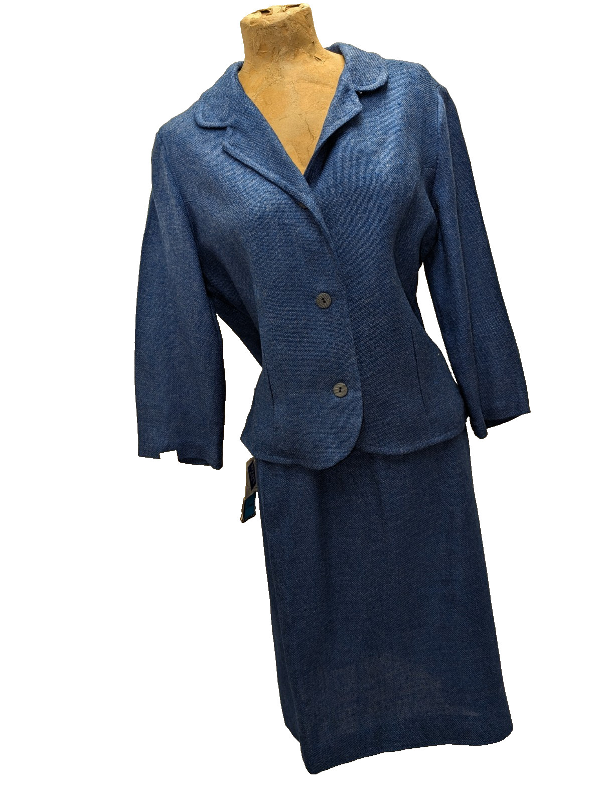 Vintage 1960’s Blue Rayon Knit Skirt Suit by Lampl Size Small 18 NWT