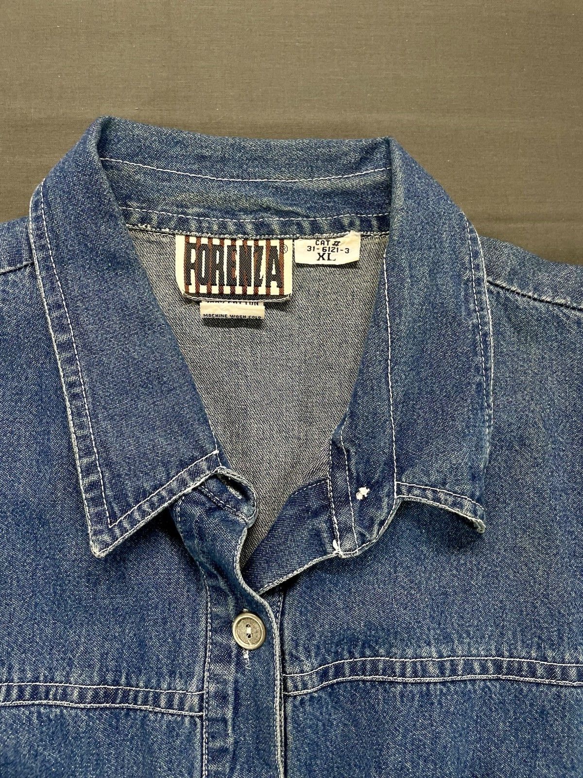 Vintage 1980s Forenza Denim Romper Jumpsuit XL Blue Utility Metal Button Belted