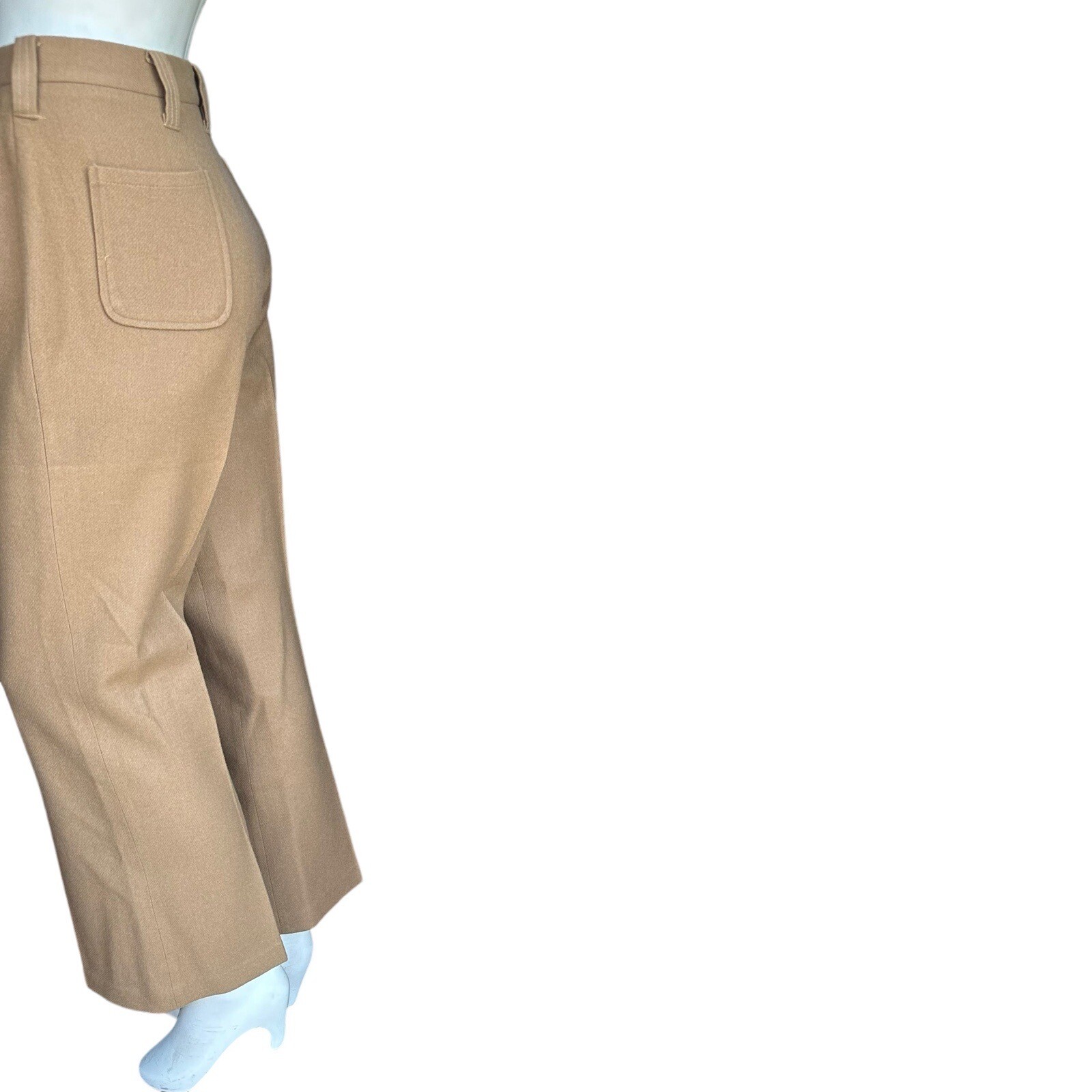 Vintage 60s 70s Ann Robin Bonded Wool Zipper Fly Tan Trousers Size 18 32″ Waist
