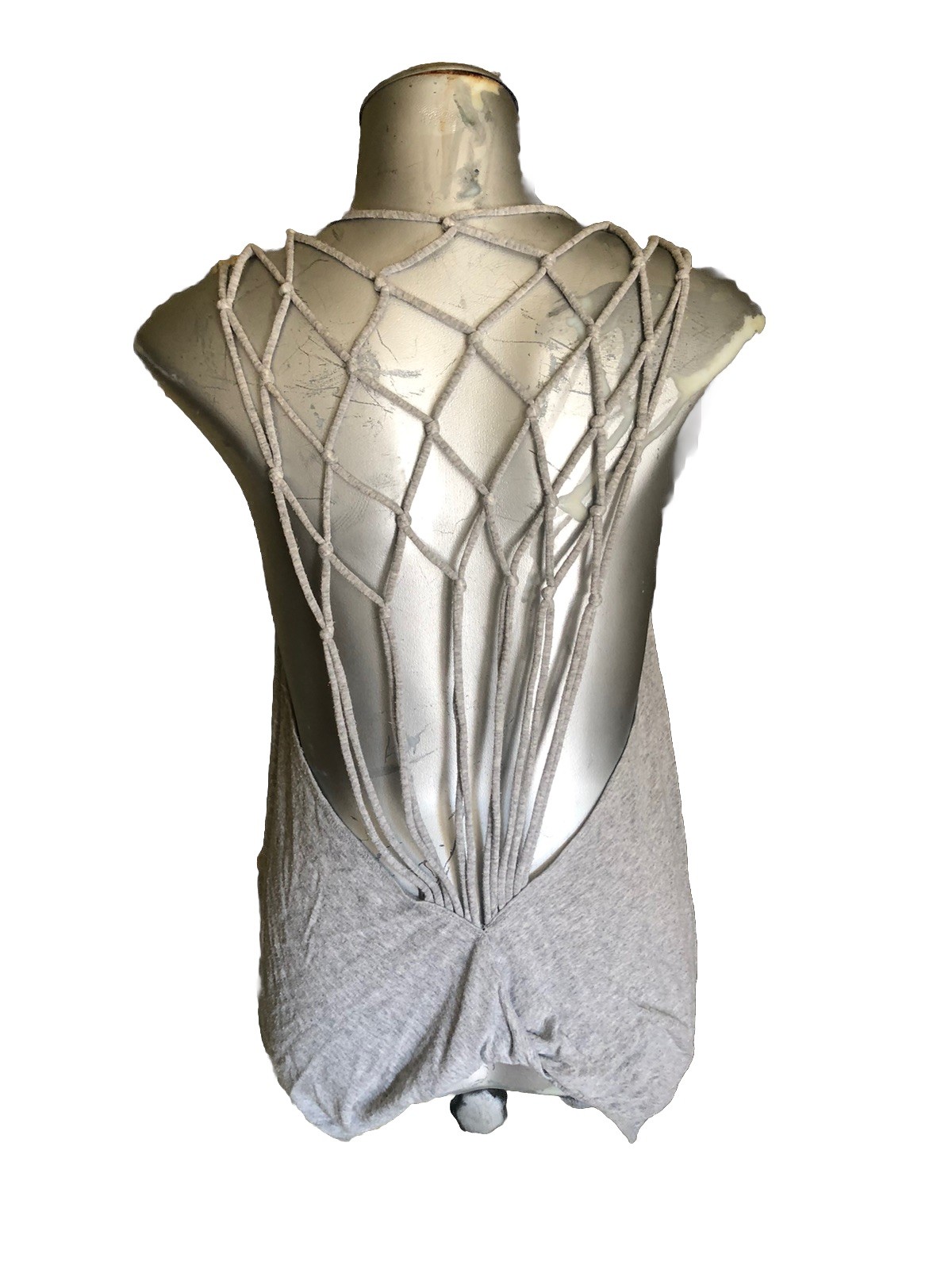Vintage Light gray Sexy Macrame Open Woven Jersey Top