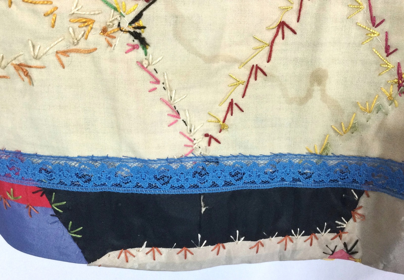 vtg 60S 70S ANTIQUE PATCHWORK CRAZY QUILT EMBROIDERED dress SKIRT 32 cottagecore
