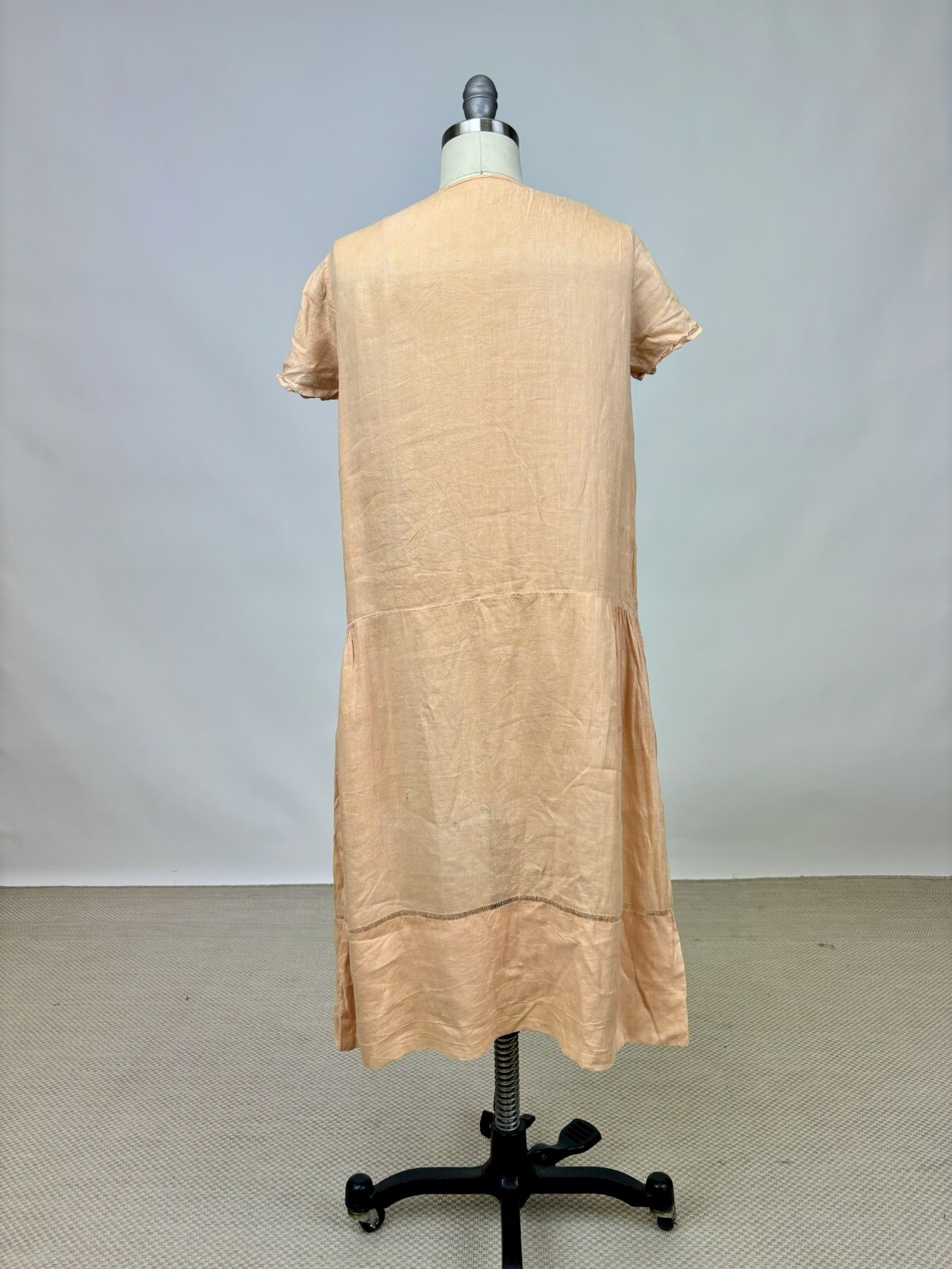 Antique 1910s 1920s Light Pink Cotton Drop Waist Shift Dress Short Sleeve AS IS