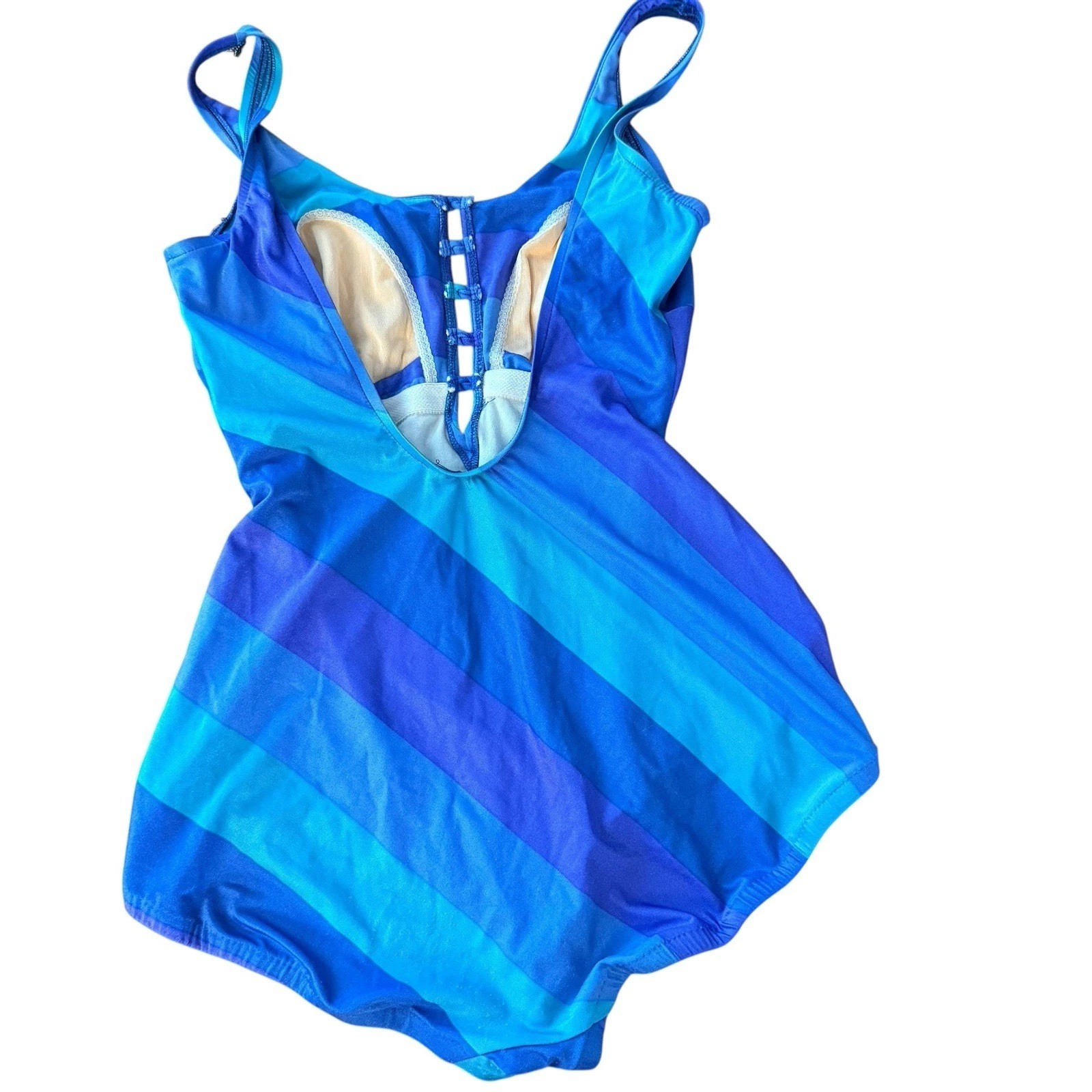 Vintage Jantzen Swimsuit 16 Leotard Striped One Piece Matching Wrap Set Festival