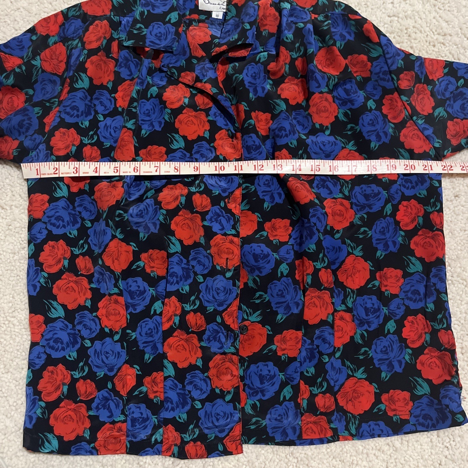 Vintage 80/90s Oscar De La Renta Expressions Floral Blouse Sz 10 Red,blue,black