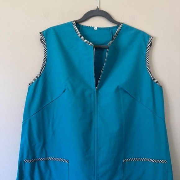 60s / 70s XL dark turquoise mod shift dress blue vintage plus size gingham