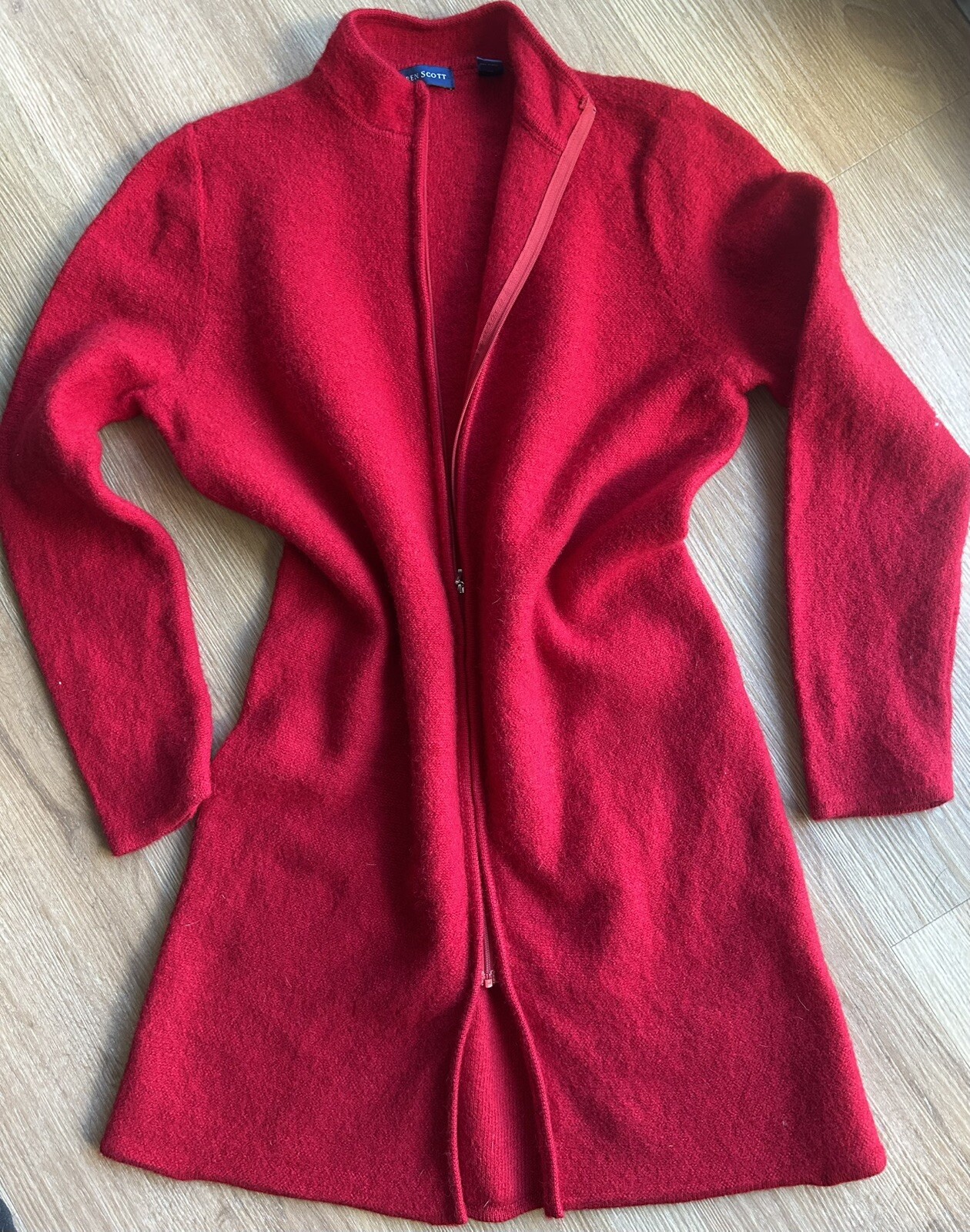 Vintage 90’s CLASSIC Long Sweater Jacket Karen Scott Red 100% Wool
