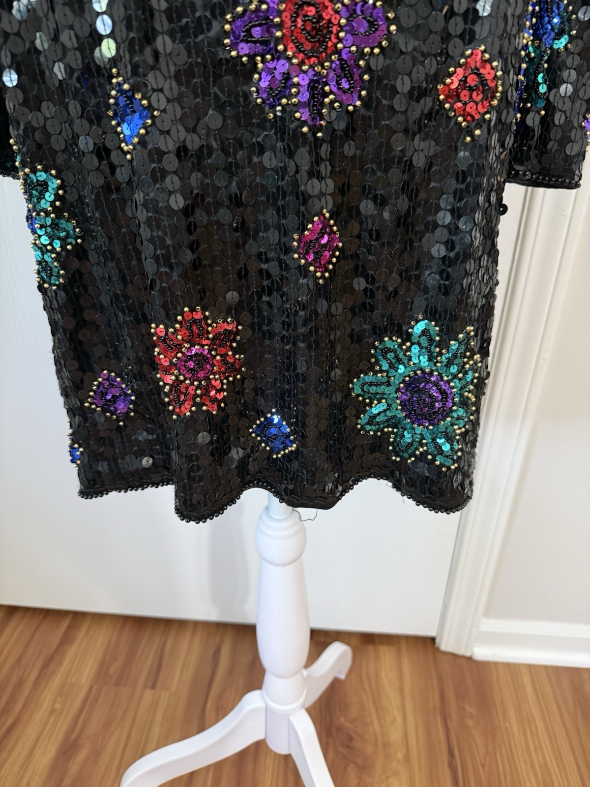 Nite Line Della Roufogali Vintage Sequin 80s Long Sleeve Black Party Dress 8