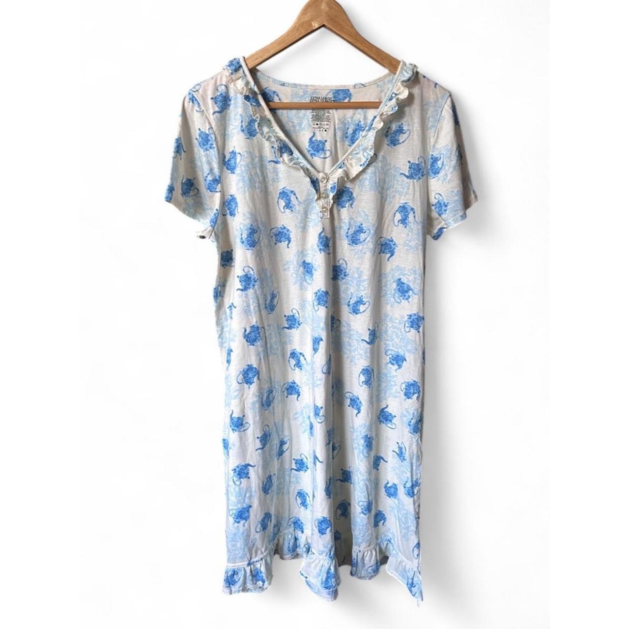 Cottagecore Floral Toile-Style Romantic Soft Girl Teapot Coquette Sleep Dress XL