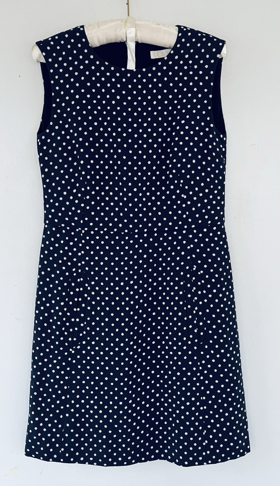 Chloe Vintage 1990s Polka Dot Sheath Dress Pockets Linen Silk Lagerfeld Sitbon