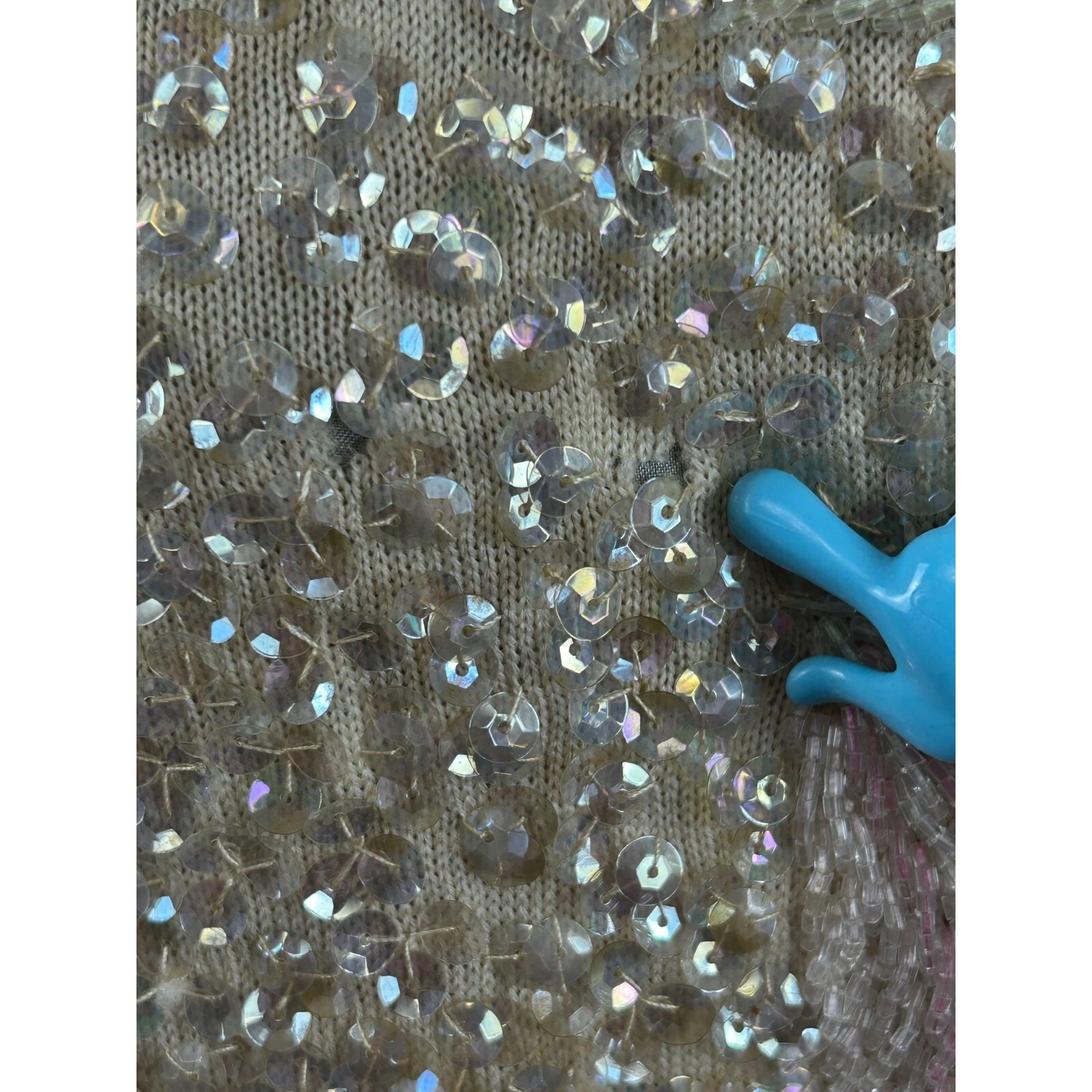 Vintage Sleeveless Sequin Beaded Feather Top Women’s Medium Shell 1950s Flaw