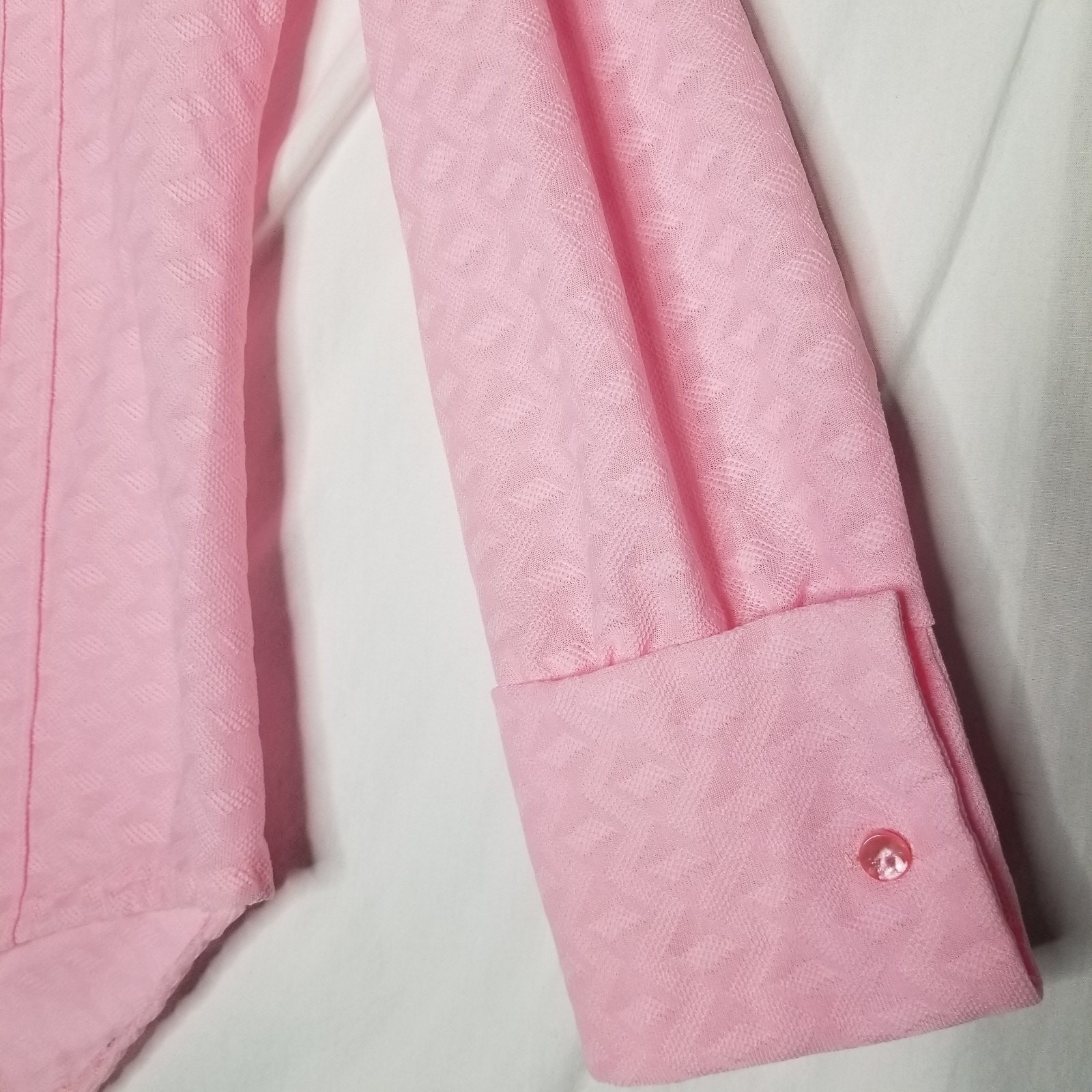 Vtg 70s Pink Pintuck Long Sleeve Bodysuit Blouse Large Pointed Collar Shirt