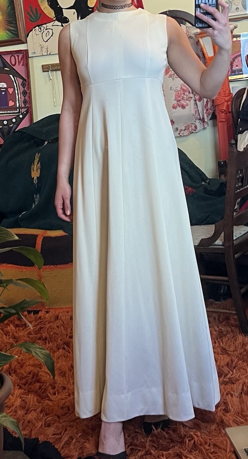Vintage Vogue Paris Handmade Ivory Wedding Gown High Neck Empire Waist Mod
