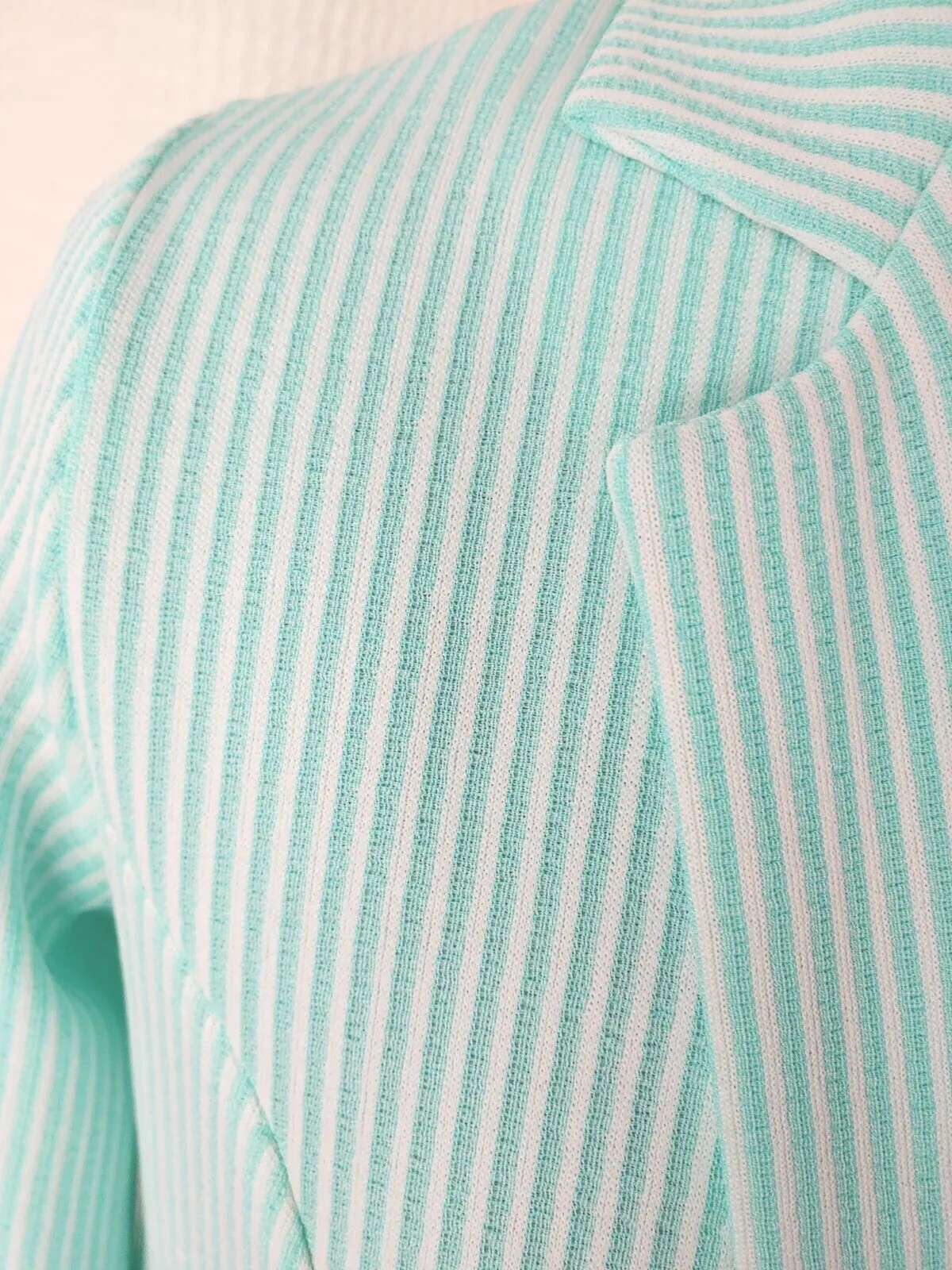 Vintage Unbranded Mint Green & White Striped Unlined Jacket Size 10
