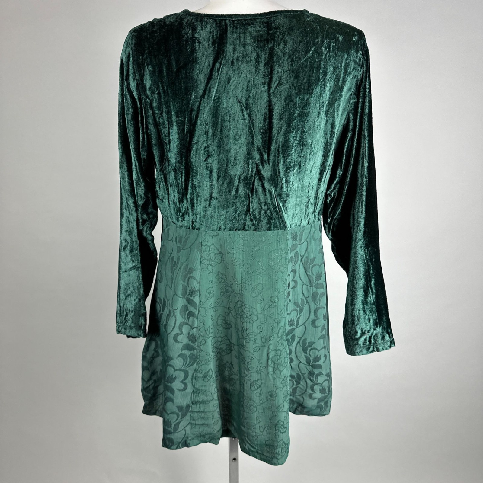 Vintage 90s Whimsigoth Fairy Grunge Green Velvet Mini Dress Goth Babydoll Small