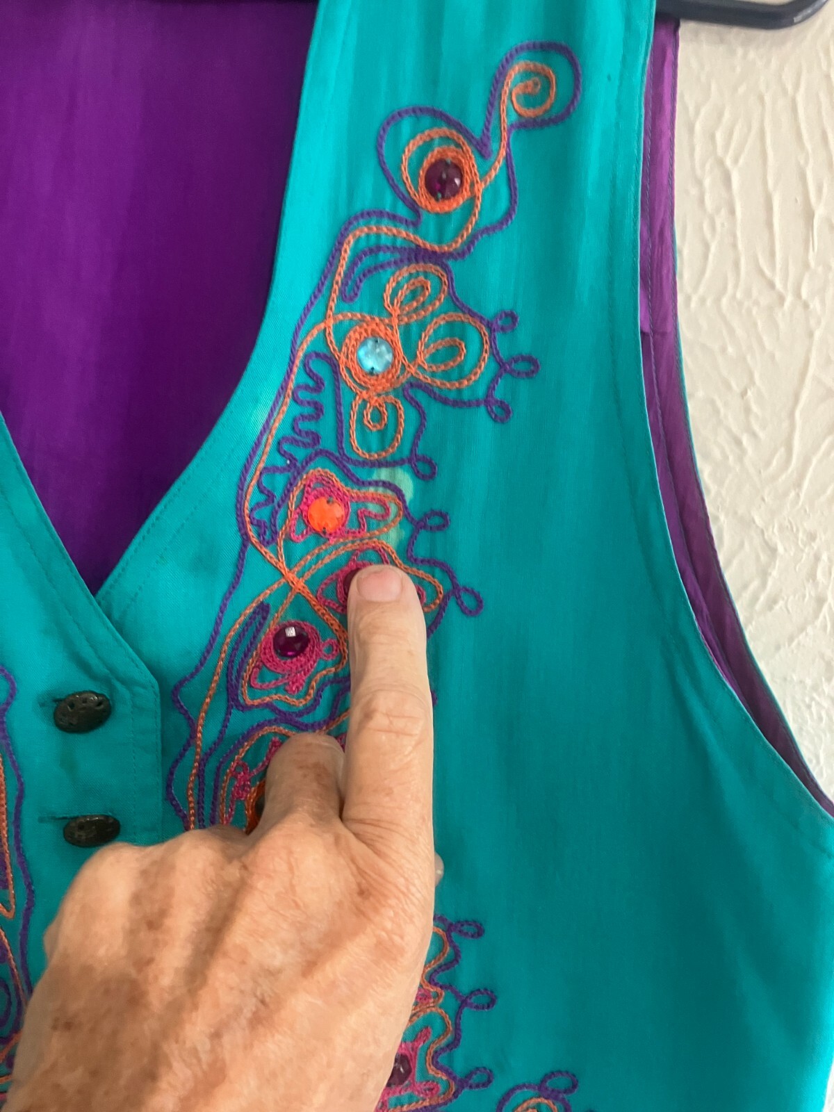 VINTAGE ELEANOR BRENNER EPB EASY WOMENS SMALL 100% SILK EMBROIDERED & LINED VEST