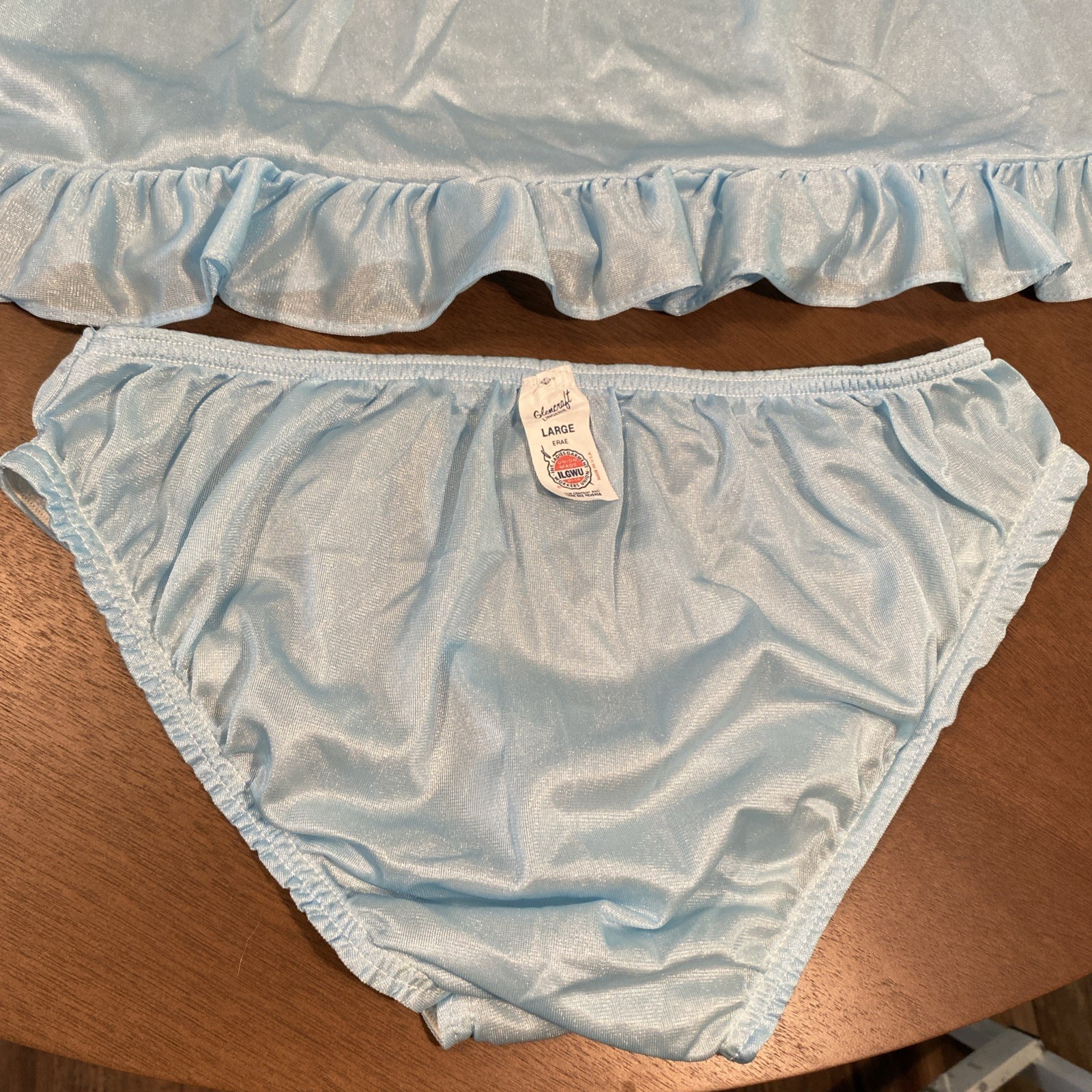 VTG Blue Nylon Babydoll Ruffled Nightie Granny Pantie Set NOS Sz.M (Lg. Panty)
