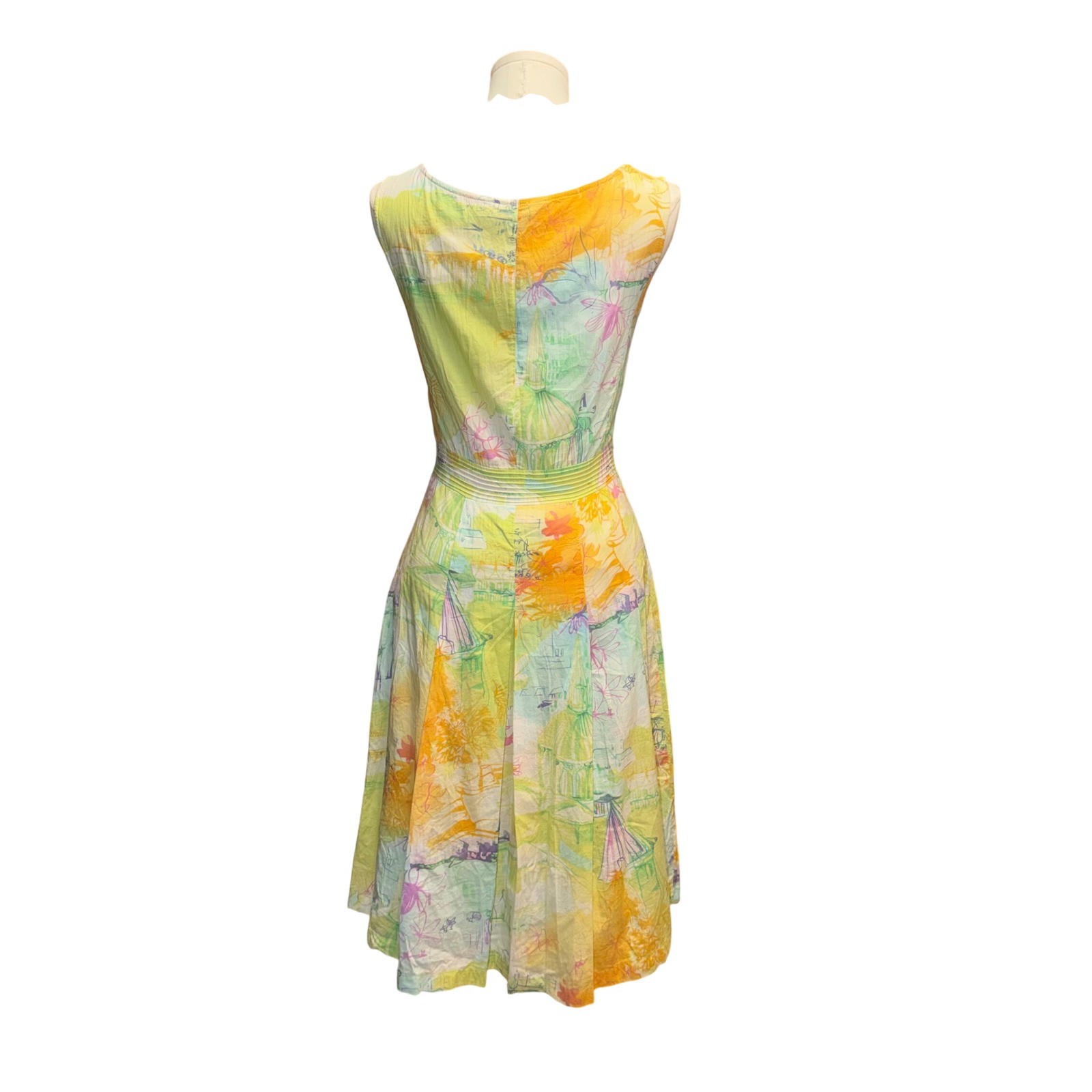 Vintage Crocodile Watercolor Novelty Scenic Fit Flare Midi Dress Pastel Sz 90 S⁠