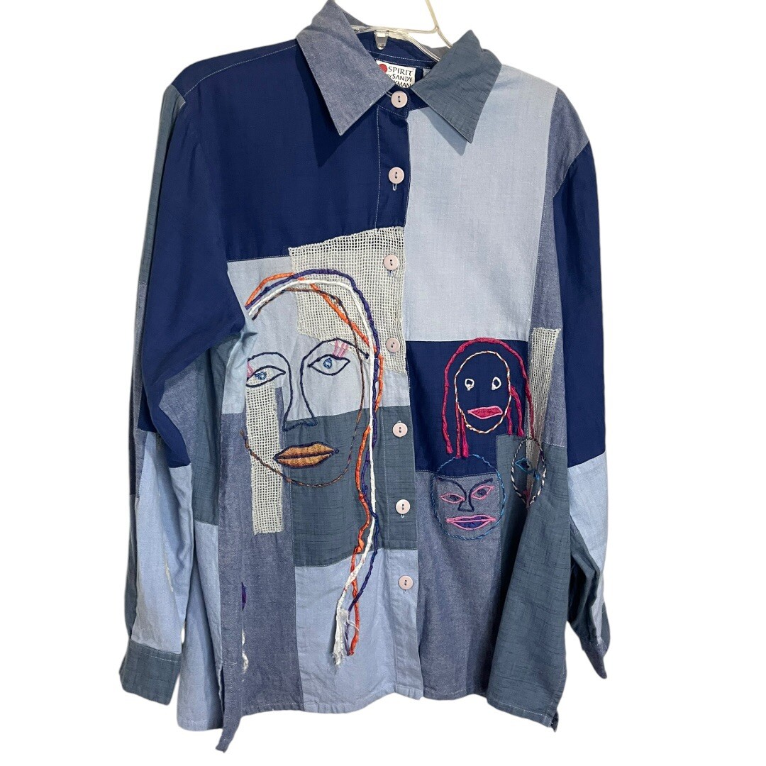 Vintage Sandy Starkman Spirit Wearable Art Faces Shirt