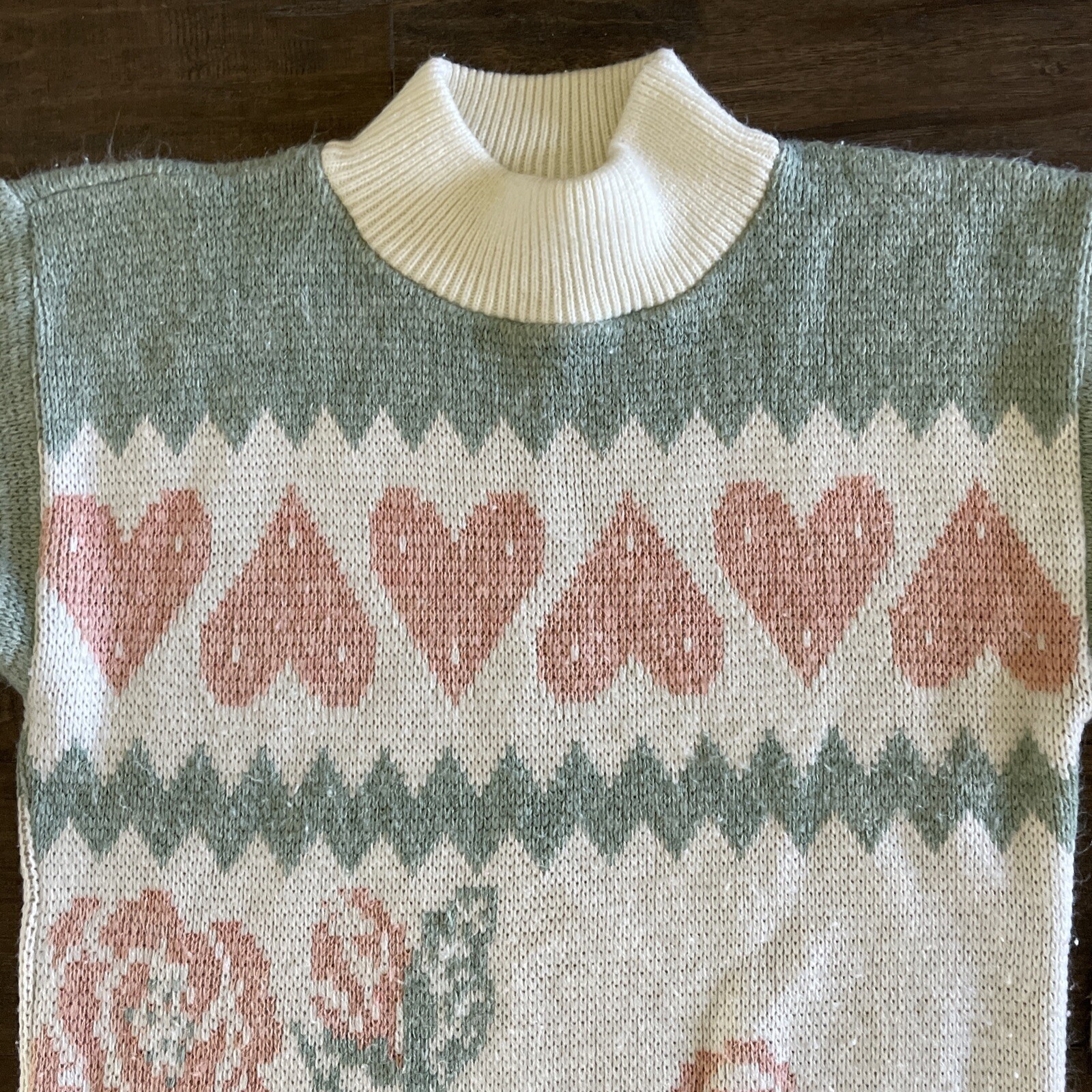 Vtg 80’s 90’s Sweater Womens Sz S White Pastel Roses Hearts Floral Cottage USA
