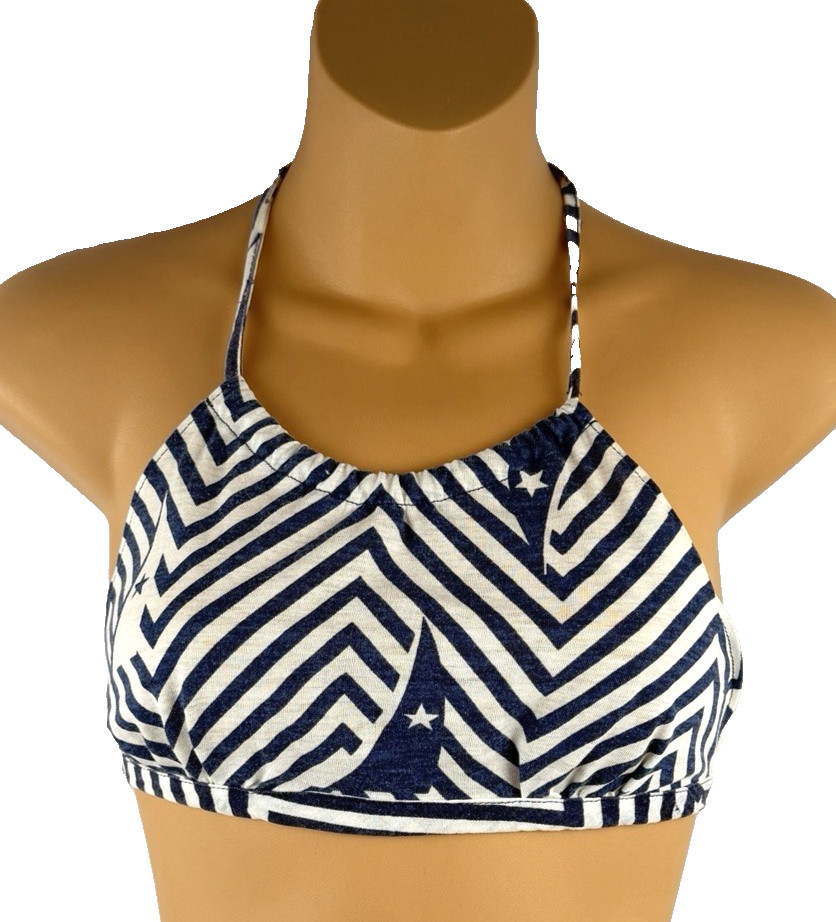 Vintage 1970s Halter Top Boho Stars and Stripes Festival Stretch S
