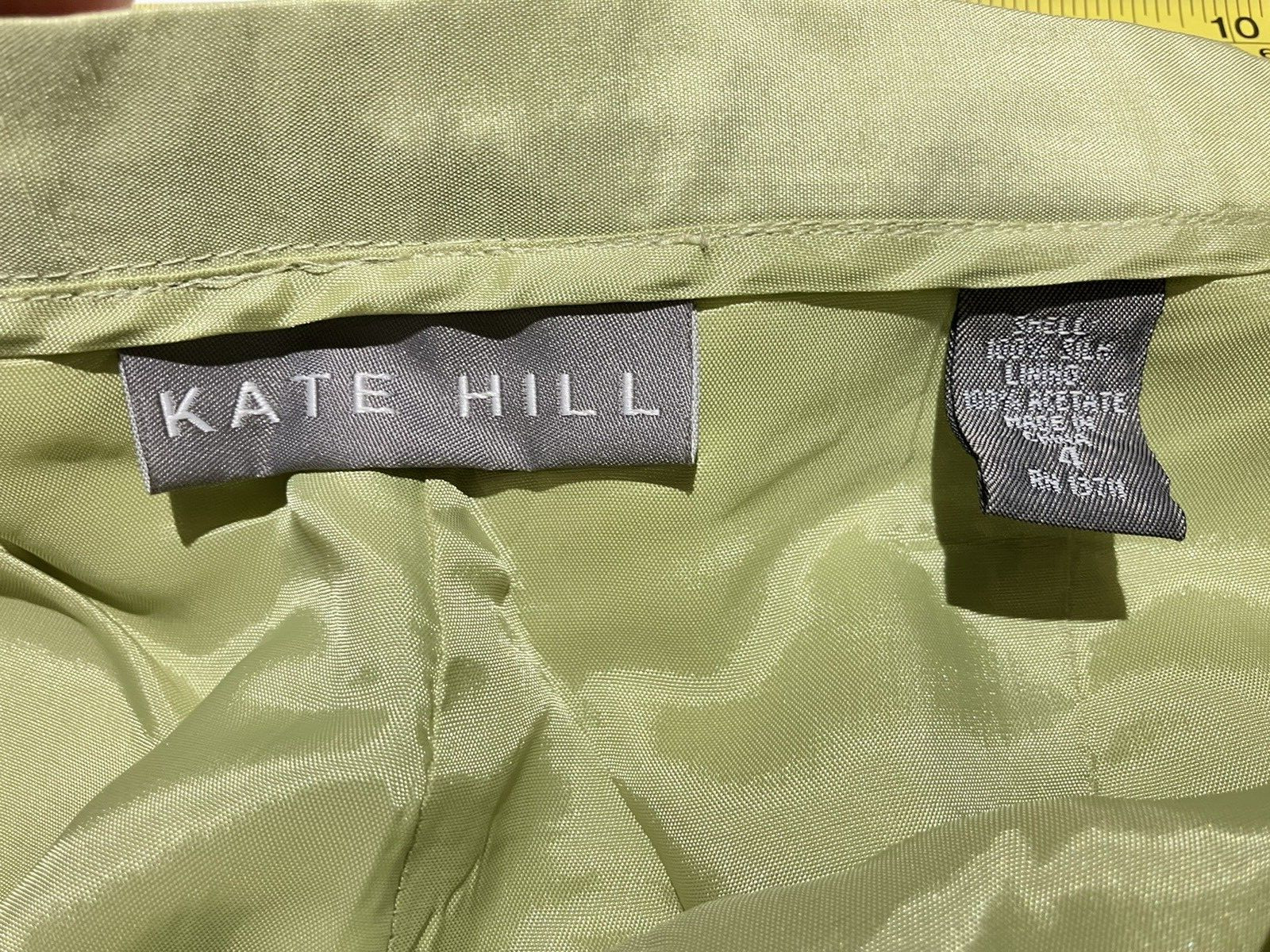 kate hill lime green shoulder pads two piece silk womens suit size 6top/4pants