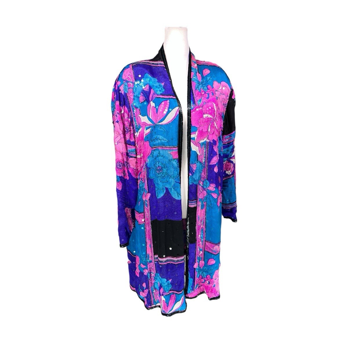 VTG JUDITH ANN CREATIONS SAKS FIFTH AVE SILK SEQUIN BEAD KIMONO JACKET NEW WAVE