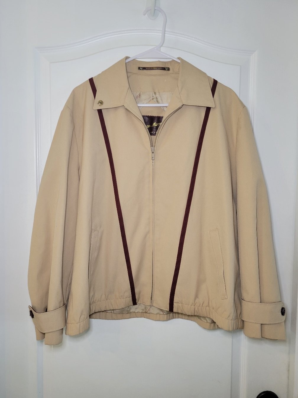 Etienne Aigner 80s Bomber Eisenhower Jacket Windbreaker Tan V Zippered Sz 14