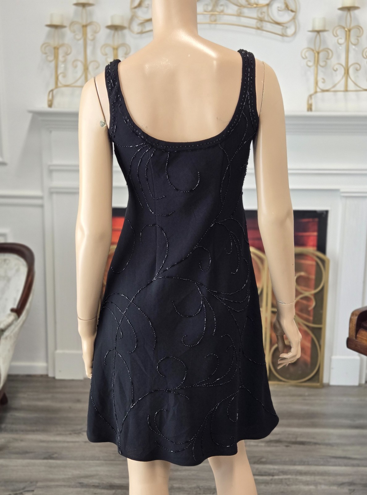 Jones New York Vintage 90s Y2K Black Beaded Sleeveless Cocktail Dress sz 4