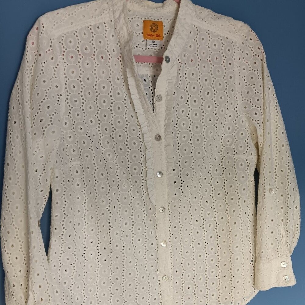 Ruby Rd Women’s Cream Lace Top Size 12. 100% Cotton Vintage
