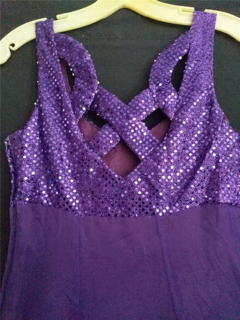 1980’s PURPLE SEQUIN, CHIFFON EMPIRE FULL LONG, EVENING, PROM DRESS 32″ BUST-USA