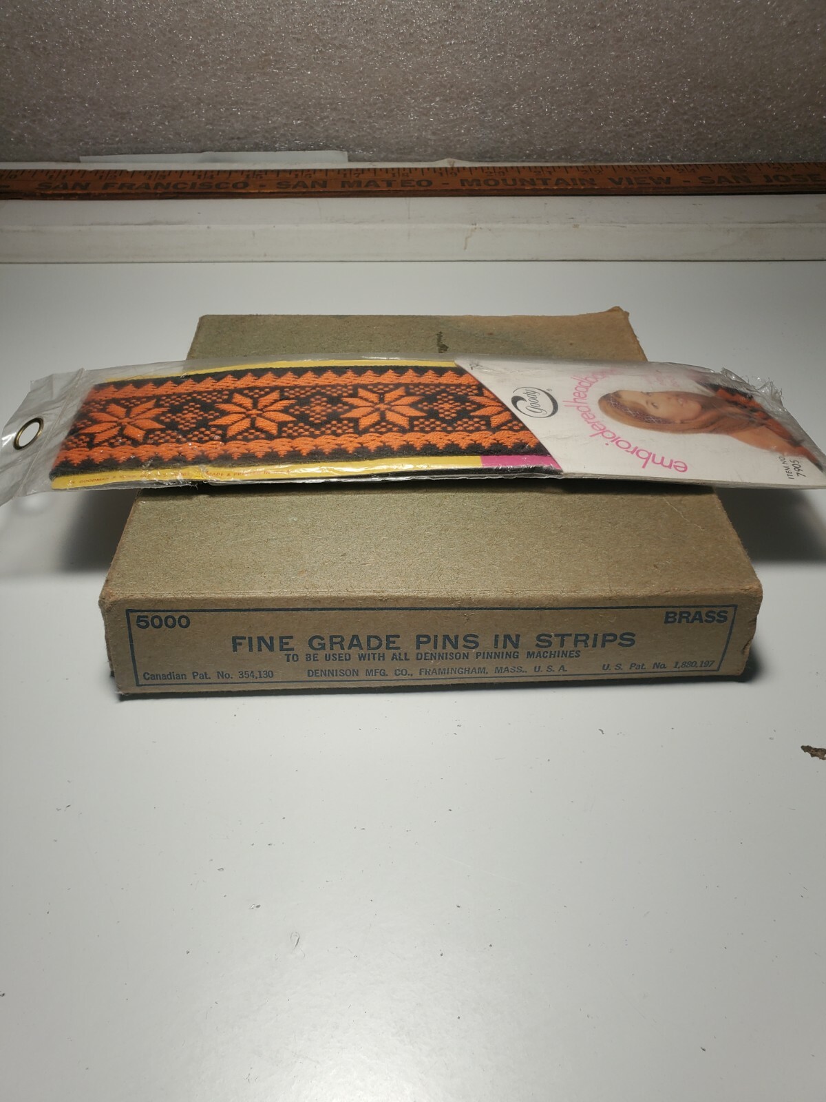 Vintage Embroidered Head Band New & Brass pin rolls for pin industrial machine.