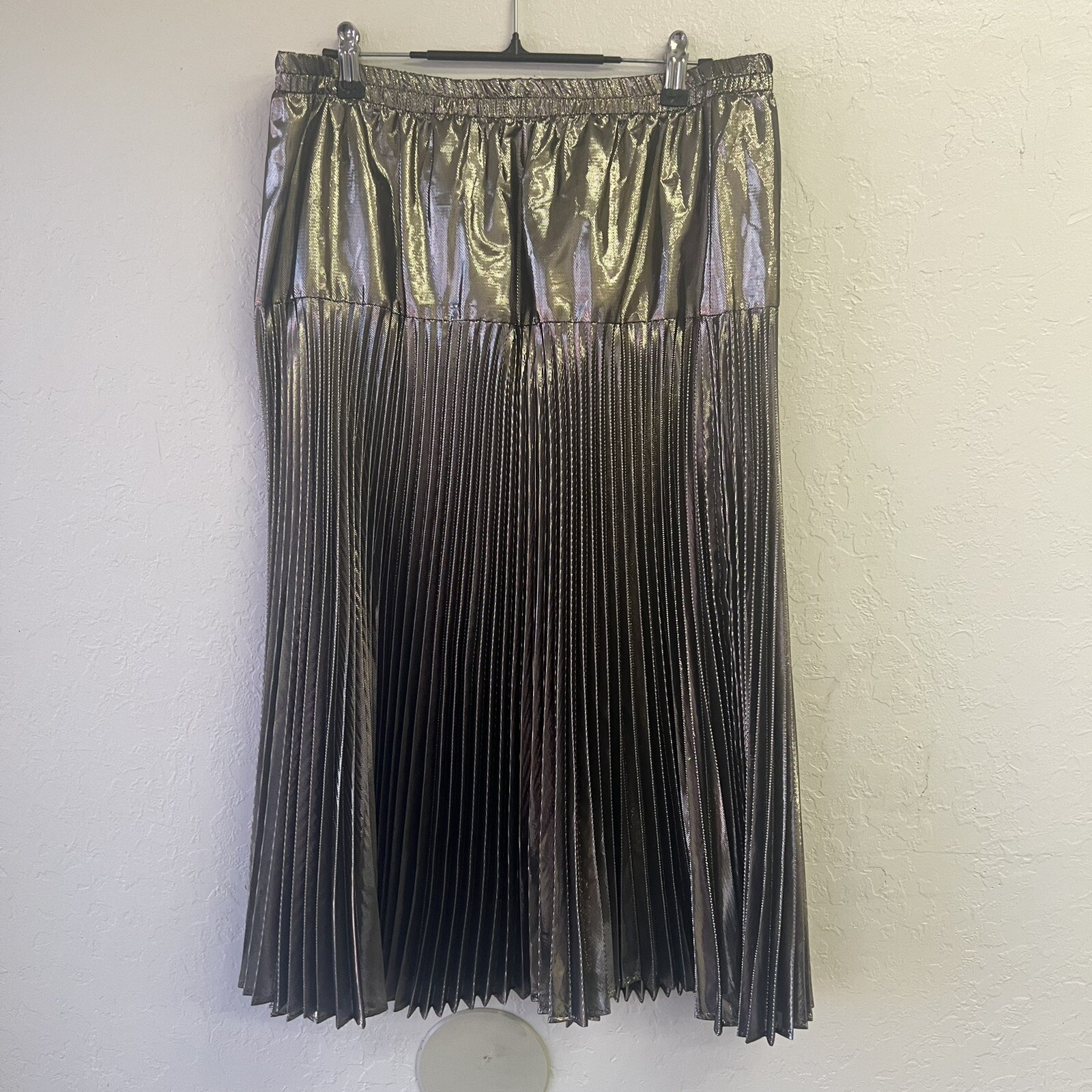 Vintage 80s Chez California Gold Metallic Drop Waist Pleated Skirt Sz 14 EVC