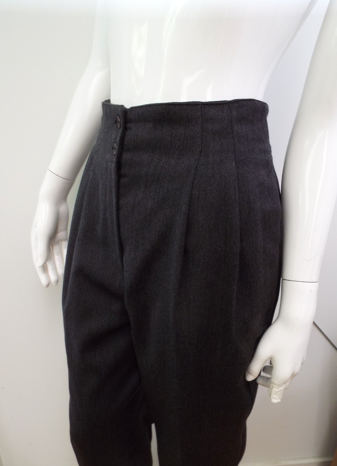 Vintage 1980s Claude Montana Gray Wool Pant Suit Jacket Blazer Shoulder Pads SM