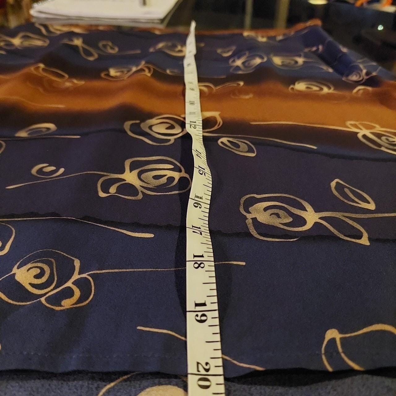 Vintage 100% silk brown and blue skirt with a rose and heart print.