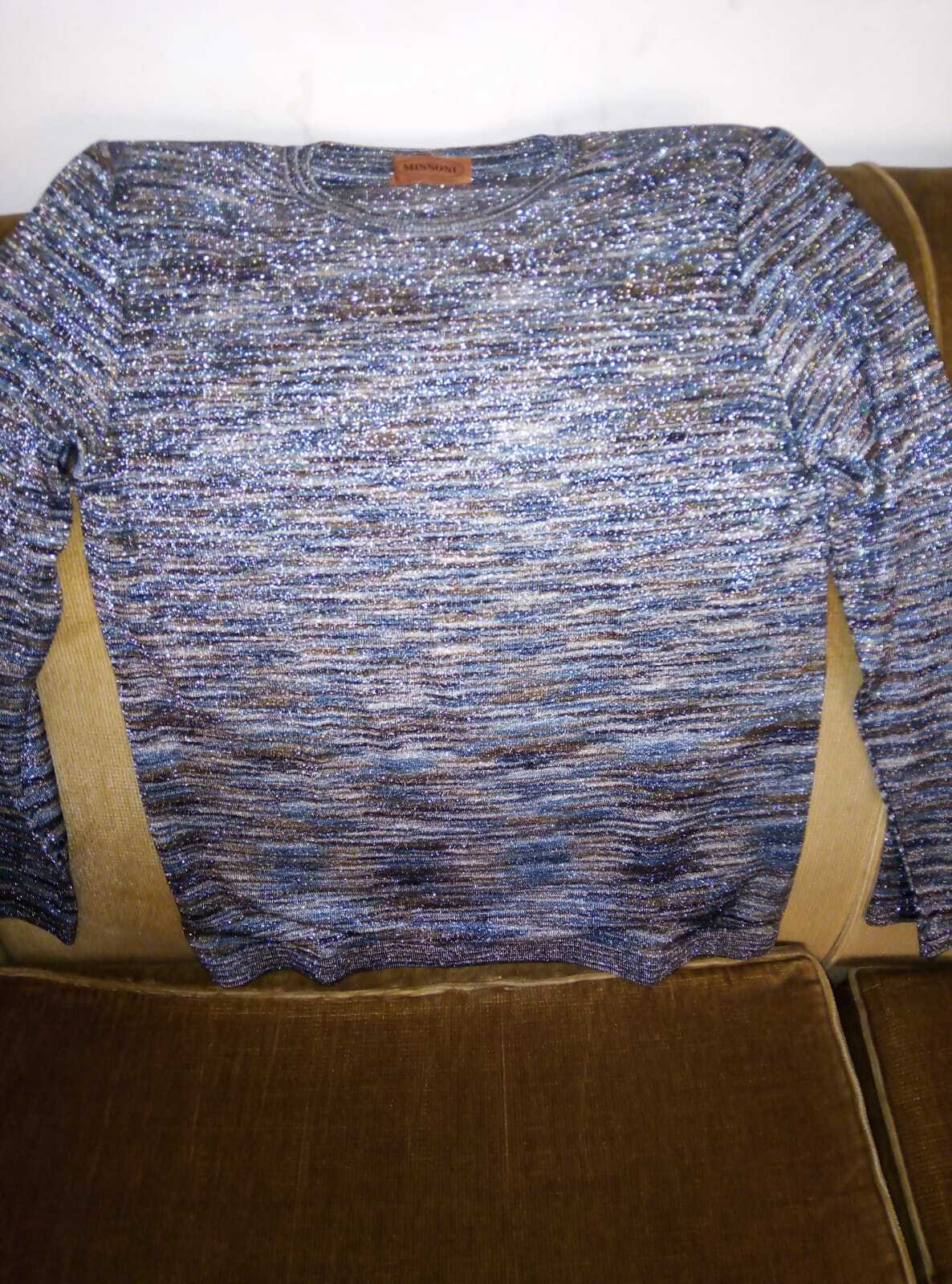 Vintage Missoni Grey Blue Lamé Jersey, Size 46