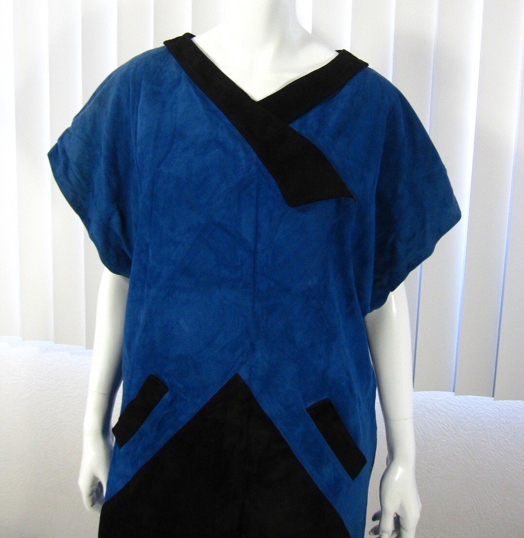 SKIN ROMA ALTA MODA PELLE VIA CAPO LE CASE SIZE 44 DRESS SUEDE BLACK BLUE ITALY